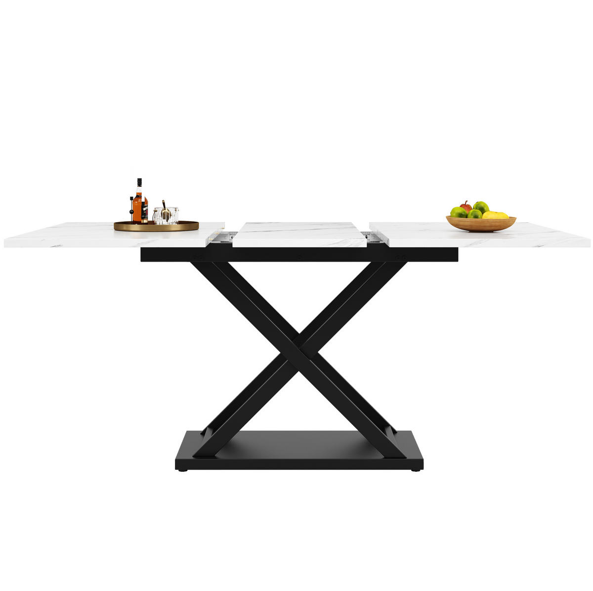 JEDÁLENSKÝ stôl 120-160/80/75 cm, MDF, biely/mramorový, rozkladací - biela, kompozitné drevo (160/80/75cm) - BEAOK