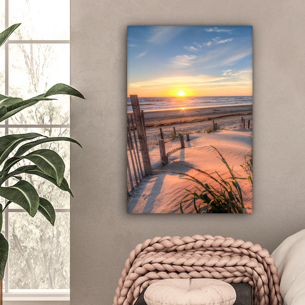 LEINWANDBILD Strand - Meer - Düne - Sonnenuntergang - Landschaft 40x60 cm - Beige, Textil (40/60cm) - MuchoWow