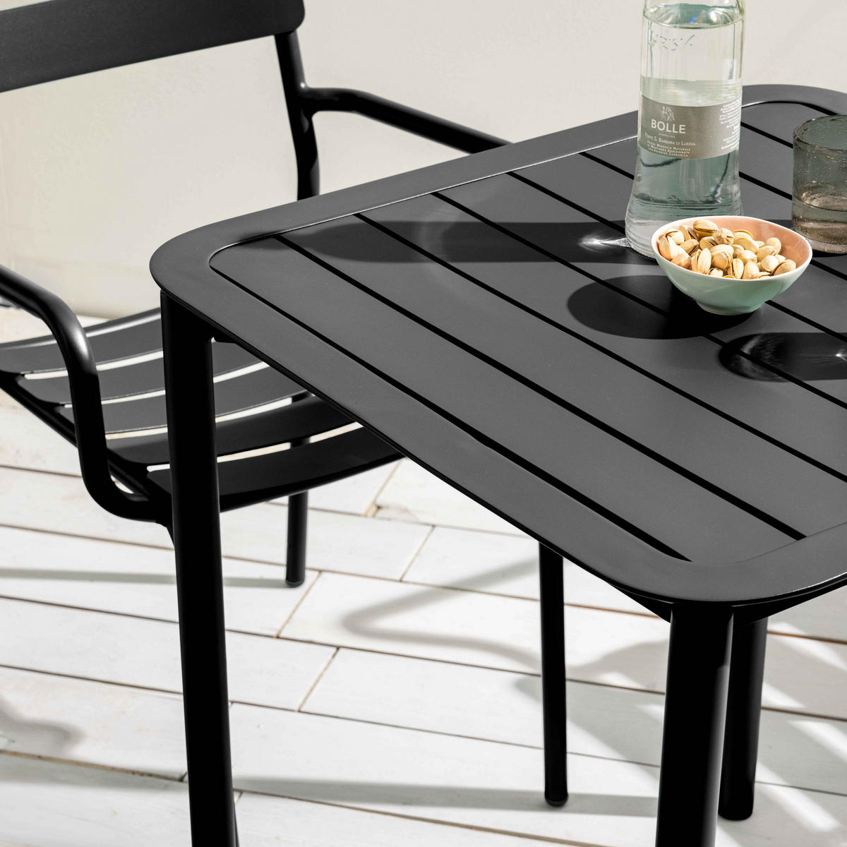 GARTENTISCH quadratisch und 4 Sessel, Schwarz - Schwarz, Metall - Oviala