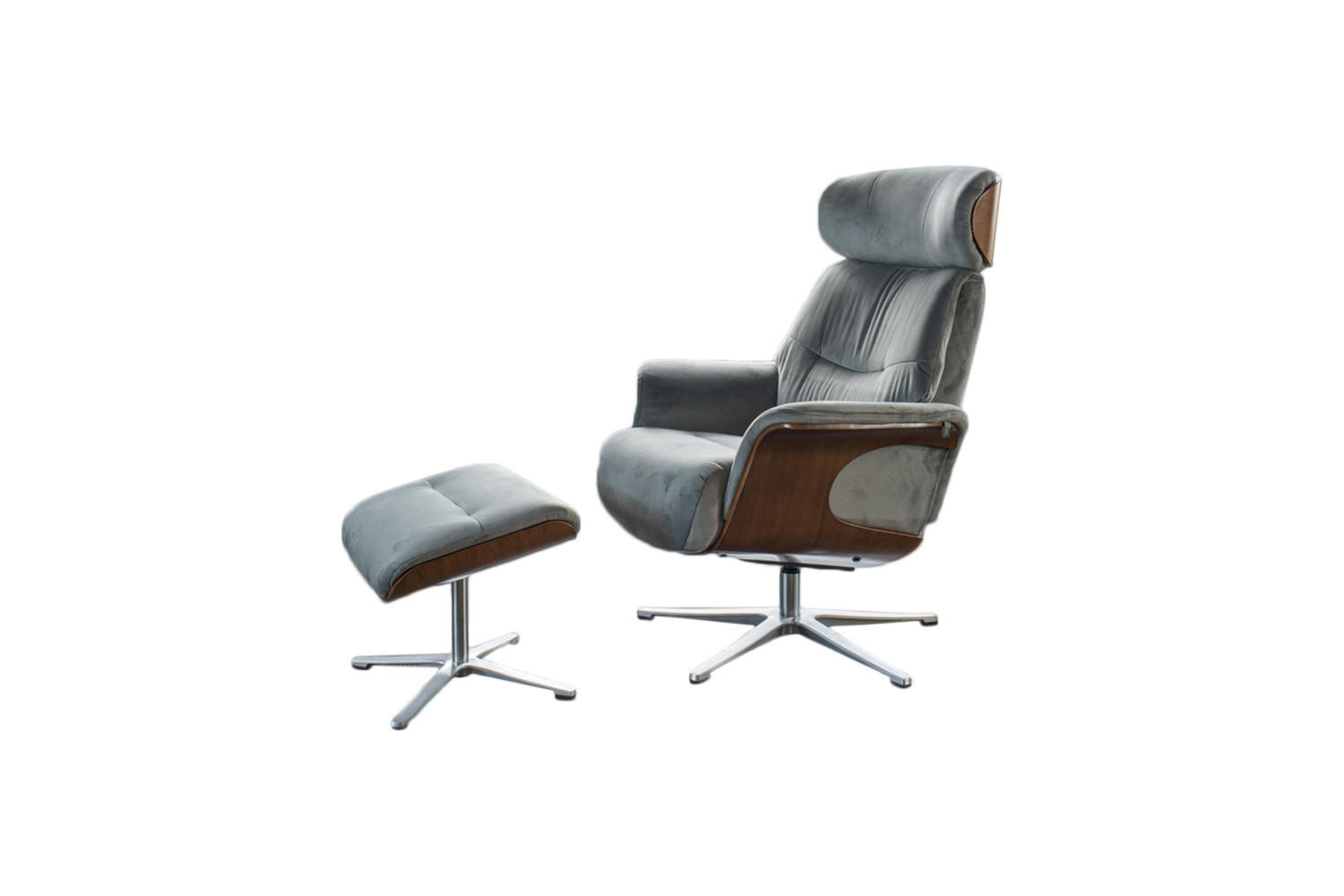 RELAXSESSELSET TOSAR Steingrau Velvet - Silberfarben/Grau, Textil/Metall (83/110/89cm) - KAWOLA