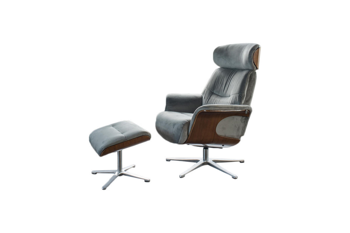 RELAXSESSELSET TOSAR Steingrau Velvet - Silberfarben/Grau, Textil/Metall (83/110/89cm) - KAWOLA