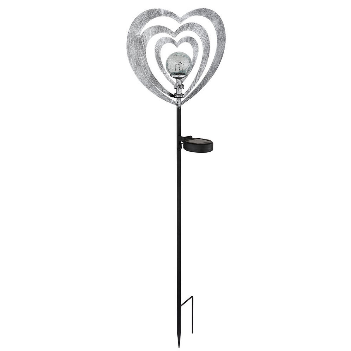 SOLARLEUCHTE Metall silbergrau Herz, LED - Silberfarben, Glas (28/6/82cm) - Globo Lighting