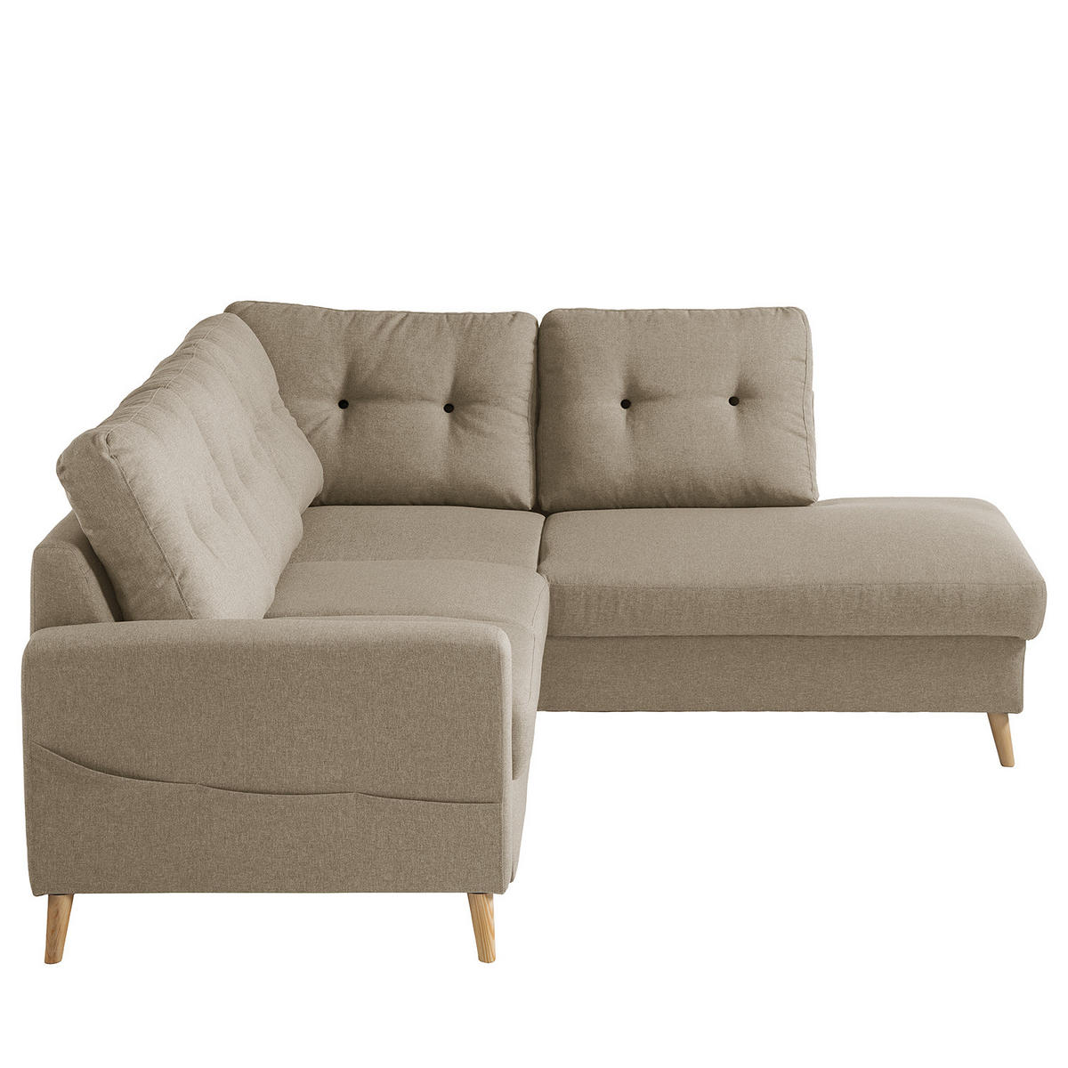 ECKSOFA mit Ottomane - Webstoff - Hellbraun/Cappuccino, Holz/Textil (230/200cm) - home24