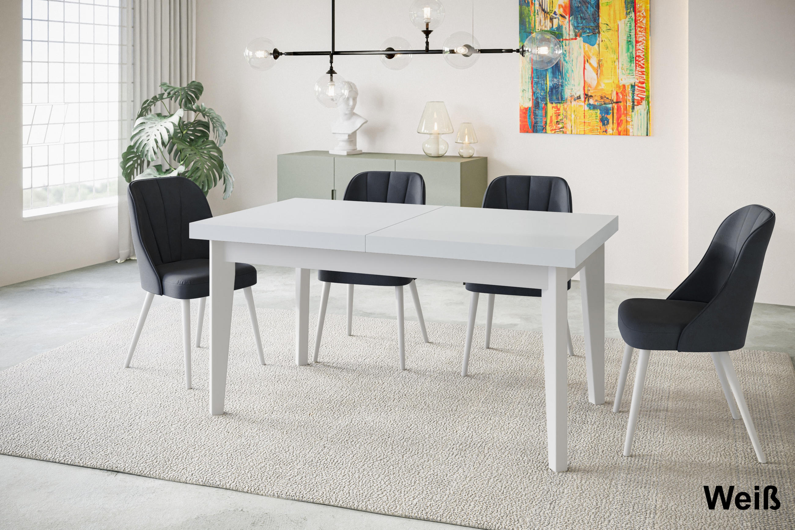 ESSZIMMERTISCH SKANDI, ausziehbarer Tisch: 200-300X100X78 cm, Farbe: Weiß, mit Holzbeinen in Farbe Weiß - Weiß, Holzwerkstoff (200/100/78cm) - Alpi-Möbel