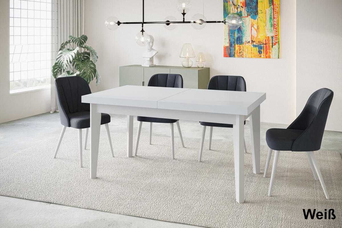 ESSZIMMERTISCH SKANDI, ausziehbarer Tisch: 160-210X90X78 cm, Farbe: Weiß, mit Holzbeinen in Farbe Weiß - Weiß, Holzwerkstoff (160/90/78cm) - Alpi-Möbel