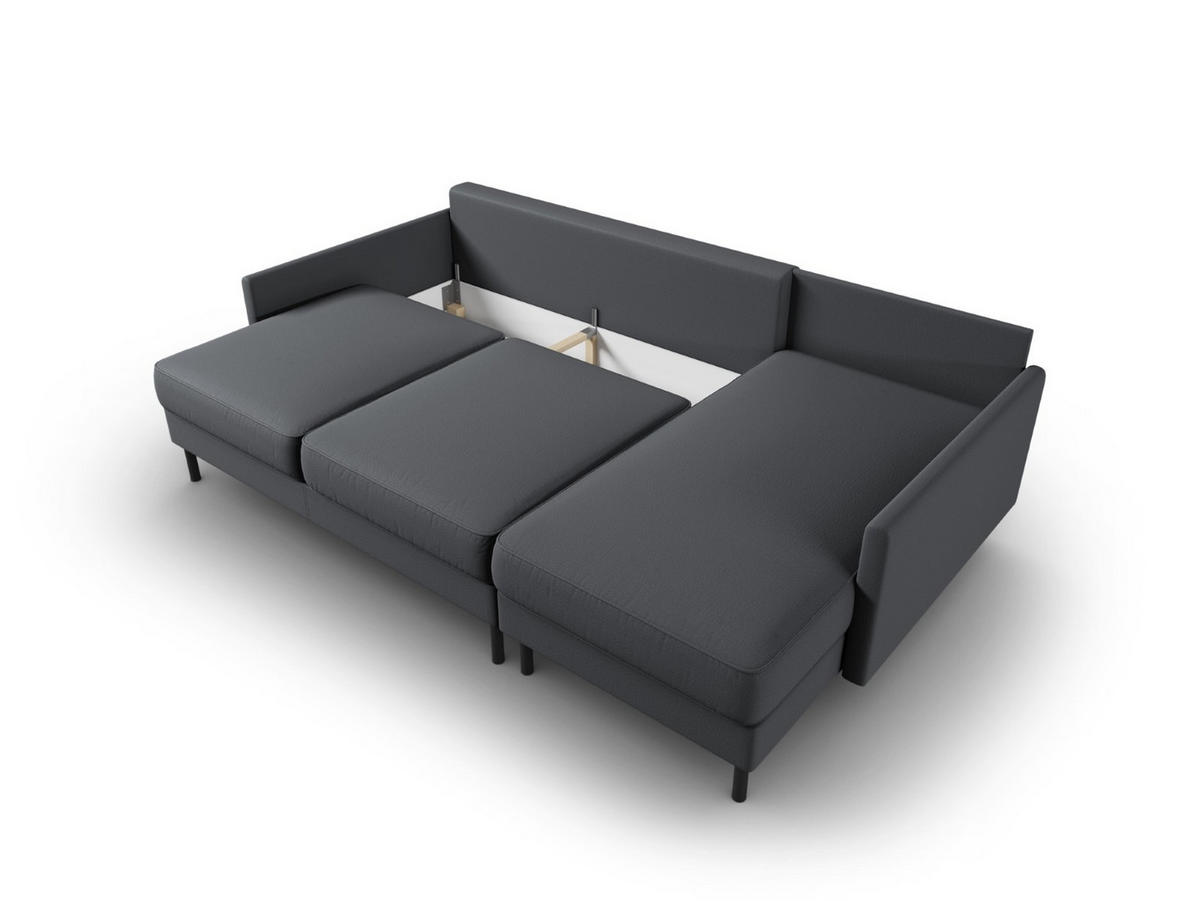 AUSKLAPPBARES-ECKSOFA rechts mit Container Scott aus strukturiertem Stoff dunkelgrau 5 Sitzplätze - Dunkelgrau, Textil (142/212cm) - Micadoni