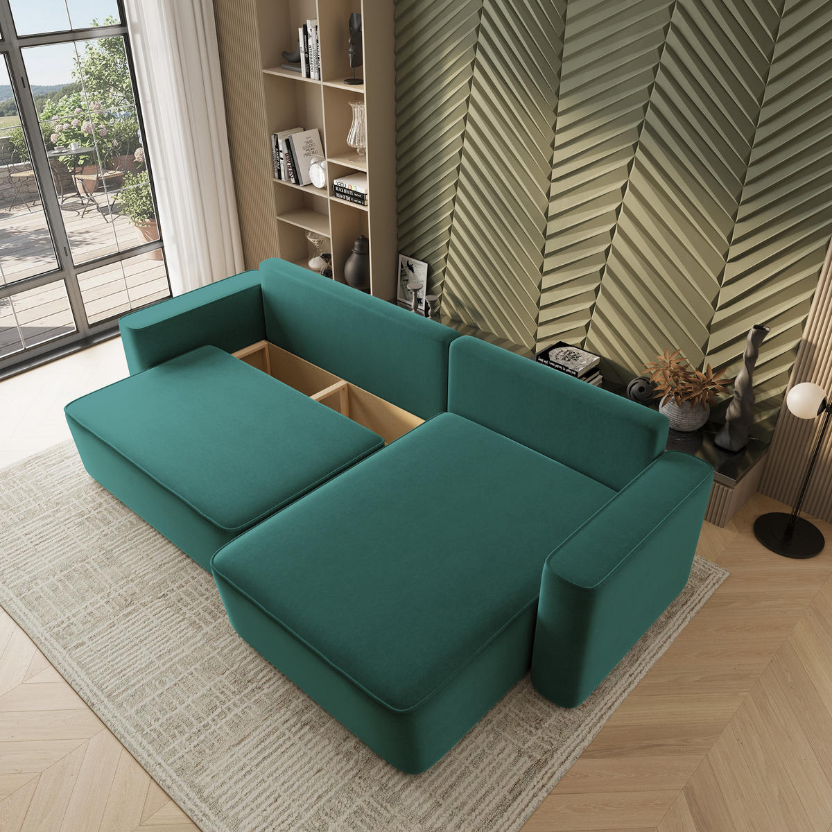 ECKSOFA BELARO CL Blau Samtstoff mit Schlaffunktion - Blau, Holzwerkstoff/Textil (280/162cm) - MASSENO