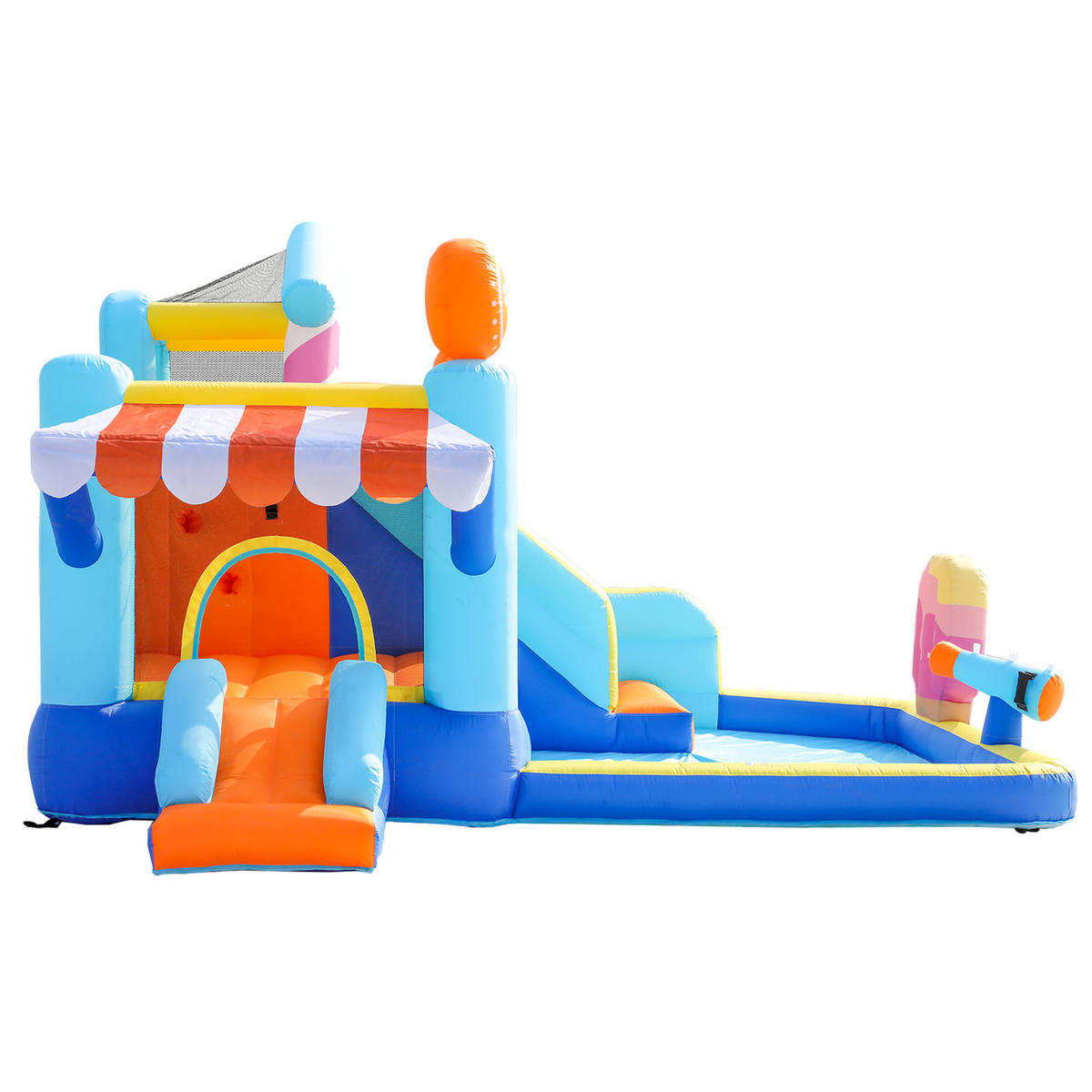 HÜPFBURG Wasserpark Trampolin 450W Gebläse - Blau, Textil (340/395/236cm) - LEBENLANG