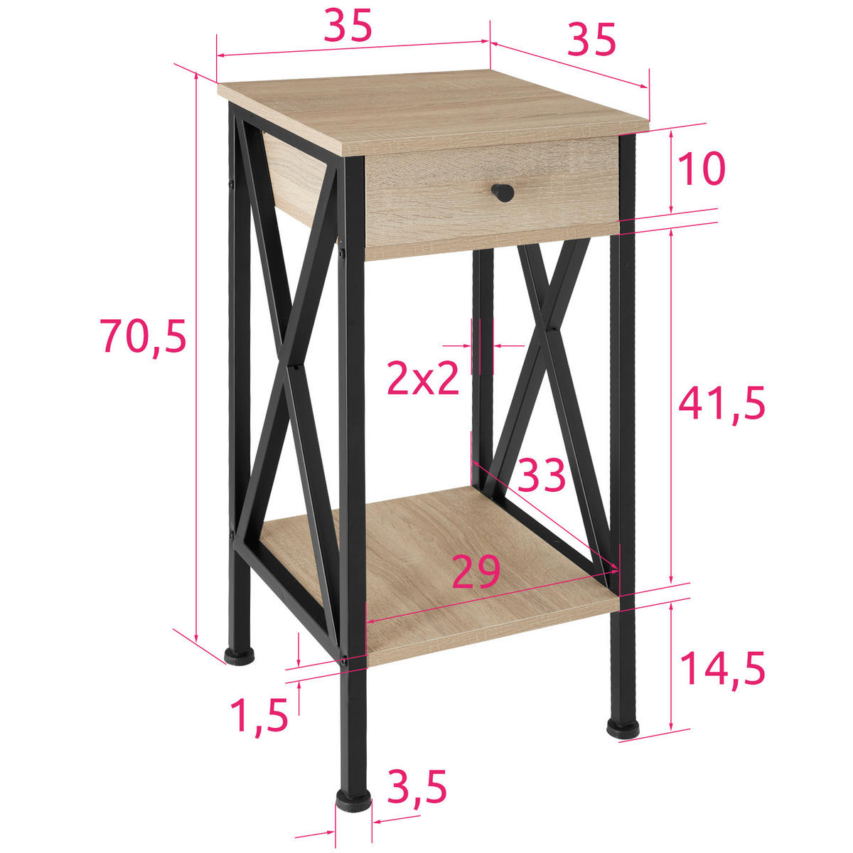 BEISTELLTISCH Dayton,35 x 35 x 70,5 cm,Industrial Holz hell, Eiche Sonoma - Naturfarben, Holzwerkstoff (35/35/70.5cm) - tectake