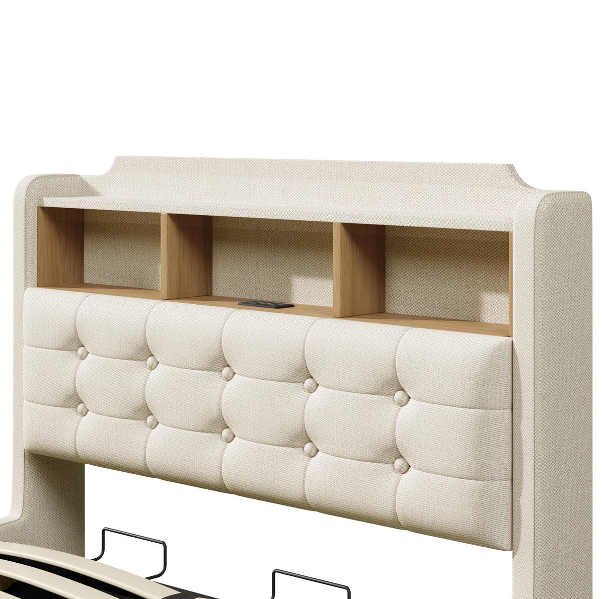 POLSTERBETT 140/200 cm Beige aus Leinen mit LED-Lichtleiste - Beige, Textil (140/200cm) - OKMYHOME