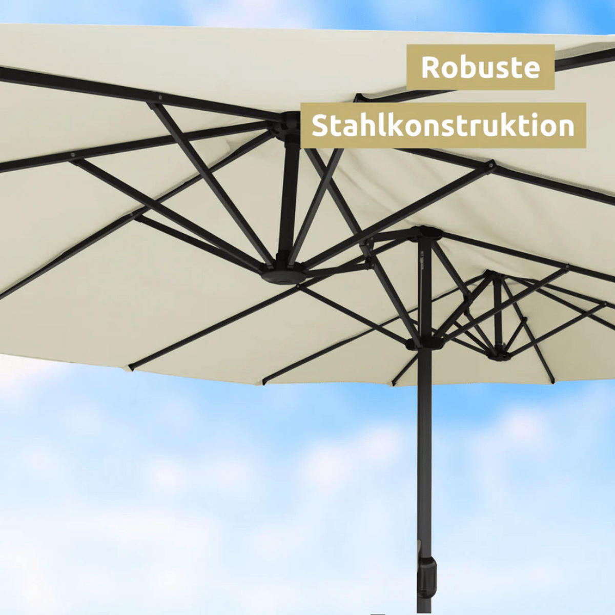 DOPPELSONNENSCHIRM 450x260cm KOGO XXL Sonnenschirm Creme - Creme, Kunststoff (450/260cm) - DELUKE