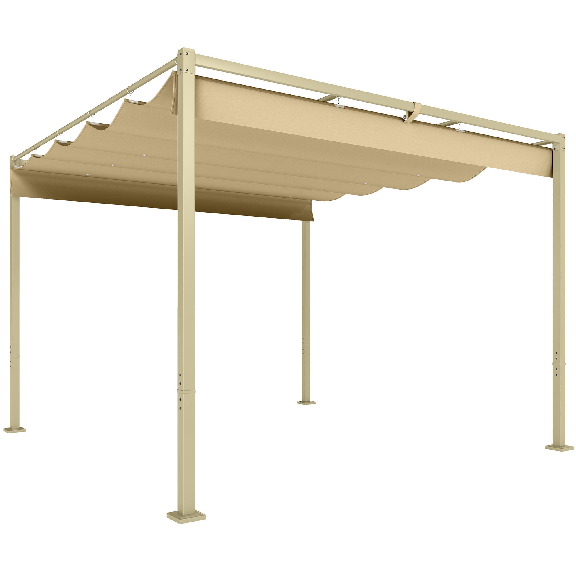 PERGOLA mit einziehbarem Dach Khaki 298/297/221 cm - Beige, Textil/Metall (297/221/298cm) - Outsunny