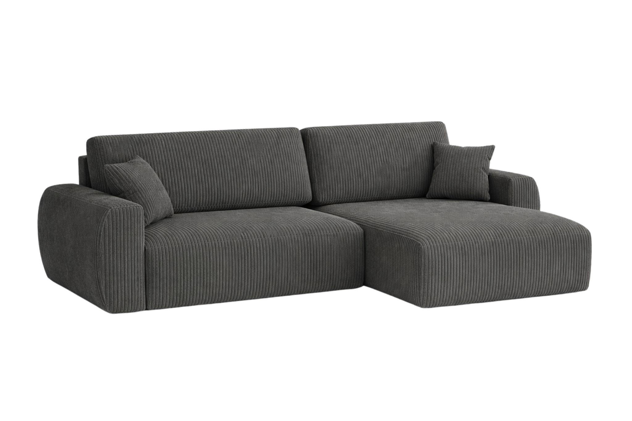 ECKSOFA Mit Schlaffunktion, Ariel XL, Cordstoff, Stoff Poso, Grau, Rechts - Grau, Holz (280/142cm) - Kaiser Möbel