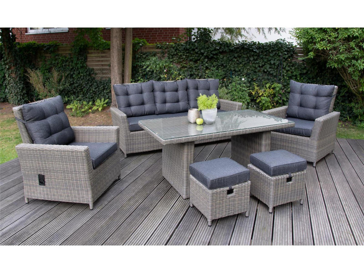 DININGLOUNGE-SET Asti Braun-Melierung, Polyrattan, 7 Personen - Braun, Naturmaterialien - bellavista - Home & Garden