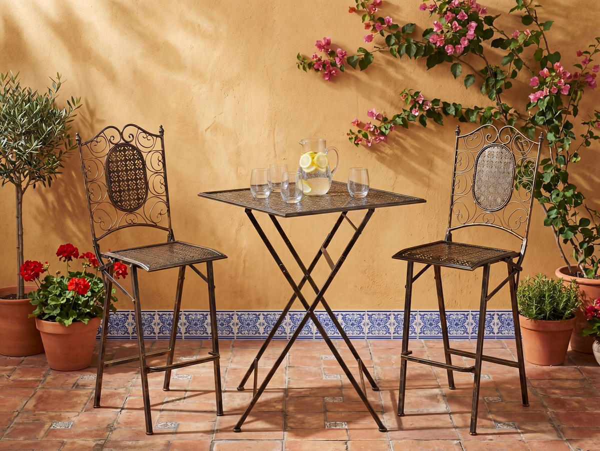 GARTENBAR Set klappbar Metall Schwarz Bormio - Goldfarben/Schwarz, Metall - Beliani