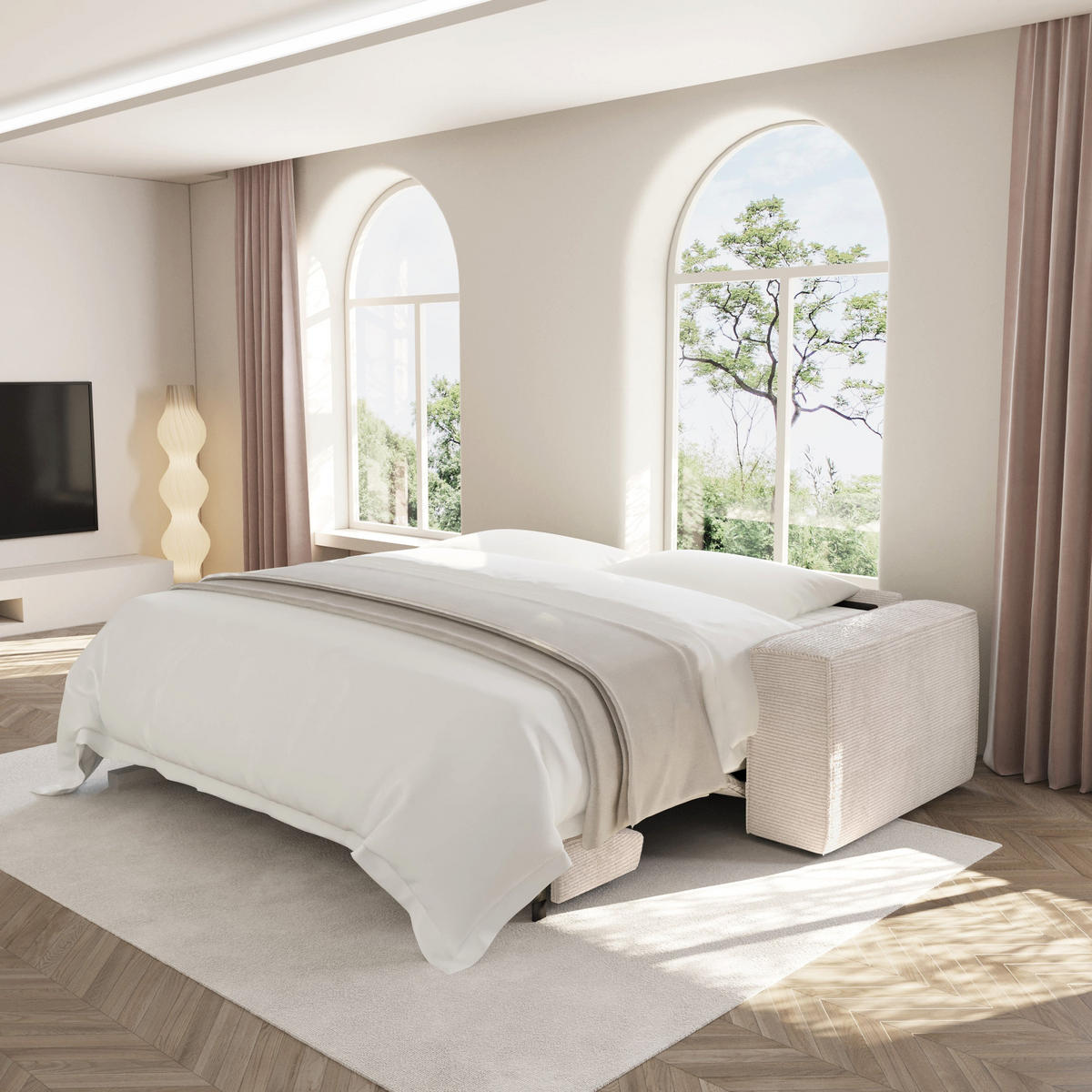 SCHLAFSOFA EXPRESS Dunlopillo Kordstoff creme 160 cm - Creme, Textil (234/90/100cm) - Sia Home