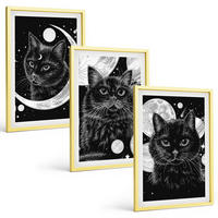 BILDER SET 3er Set - 40x60 cm Goldrahmen - Schwarze Katzen, Mond, Weltraum - Goldfarben, Kunststoff (40/60cm) - TULUP