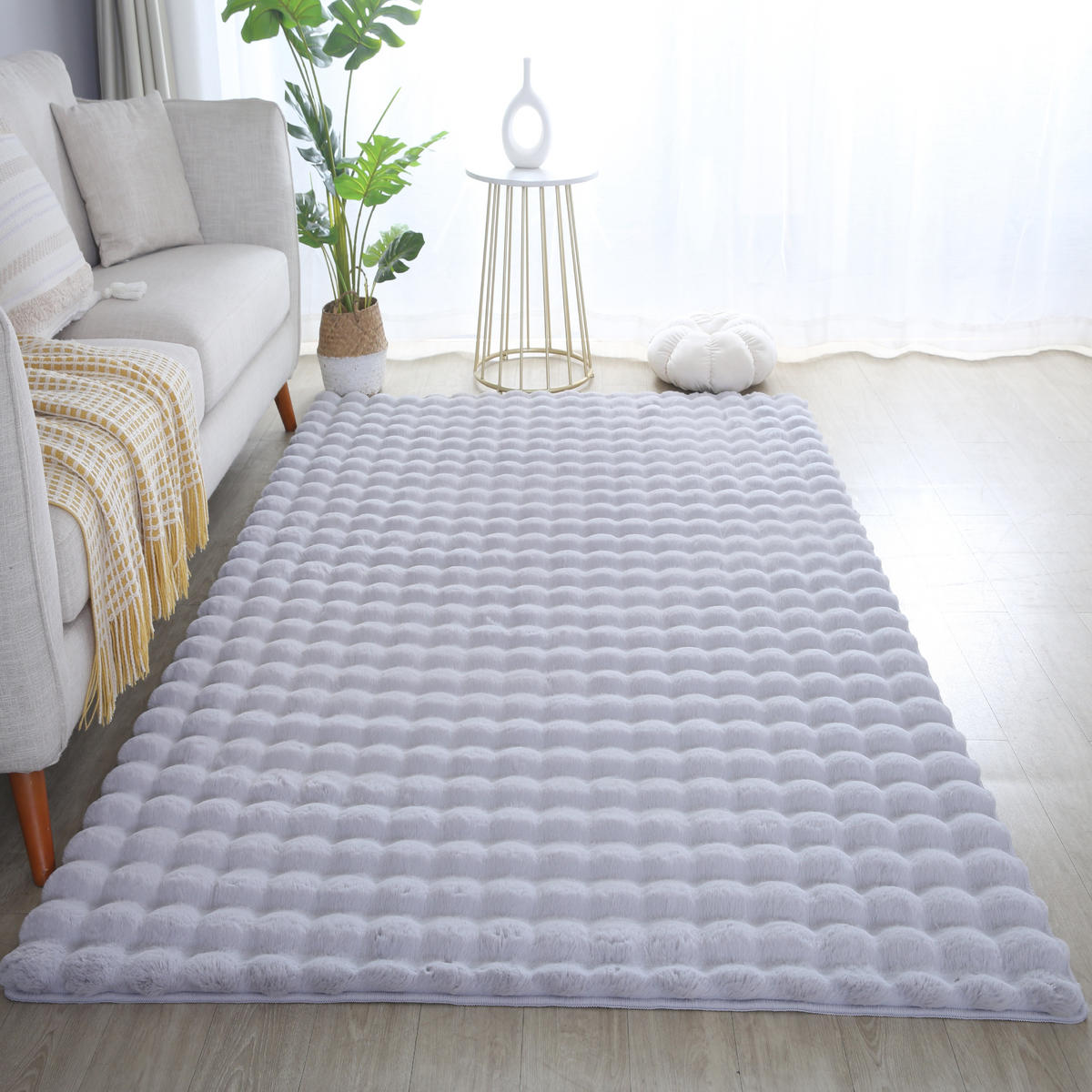 TEPPICH Waschbar Hochflor Uni Polyester Wohnzimmer Silber Läufer 80x150 - Silberfarben, Textil (80/150cm) - KADIMA DESIGN