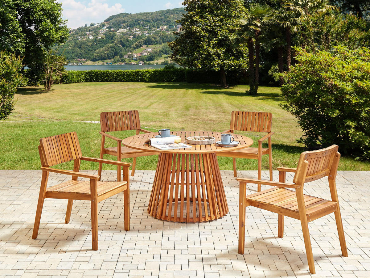 GARTENMÖBEL-SET 4-Sitzer Heller Holzfarbton Agello - Hellbraun, Holz - Beliani