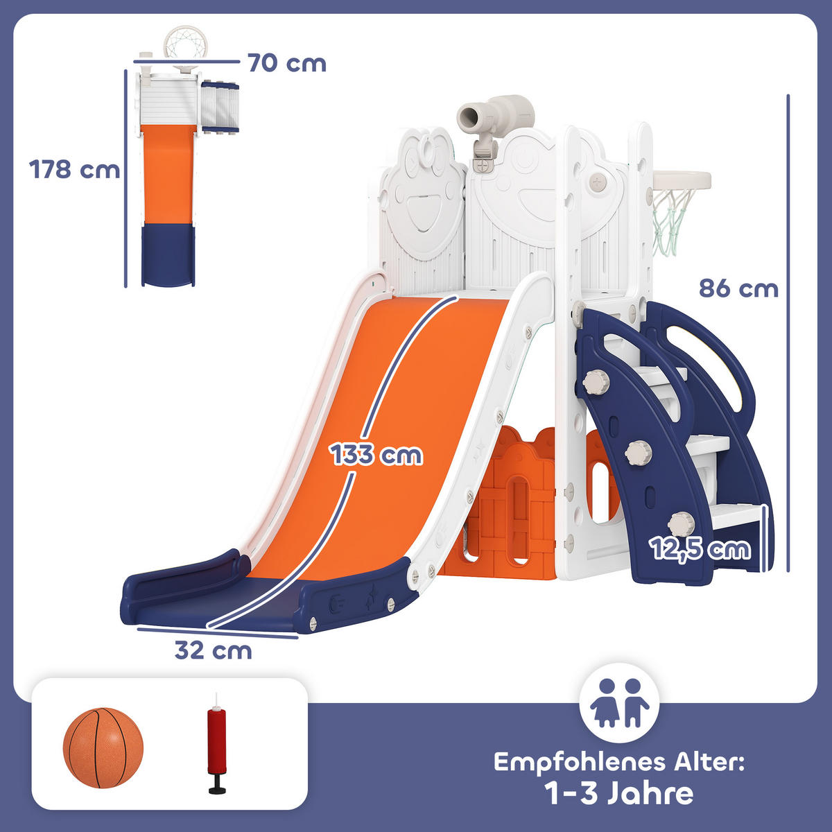 KINDERRUTSCHE HDPE Orange - Orange, Kunststoff (70/86/178cm) - AIYAPLAY