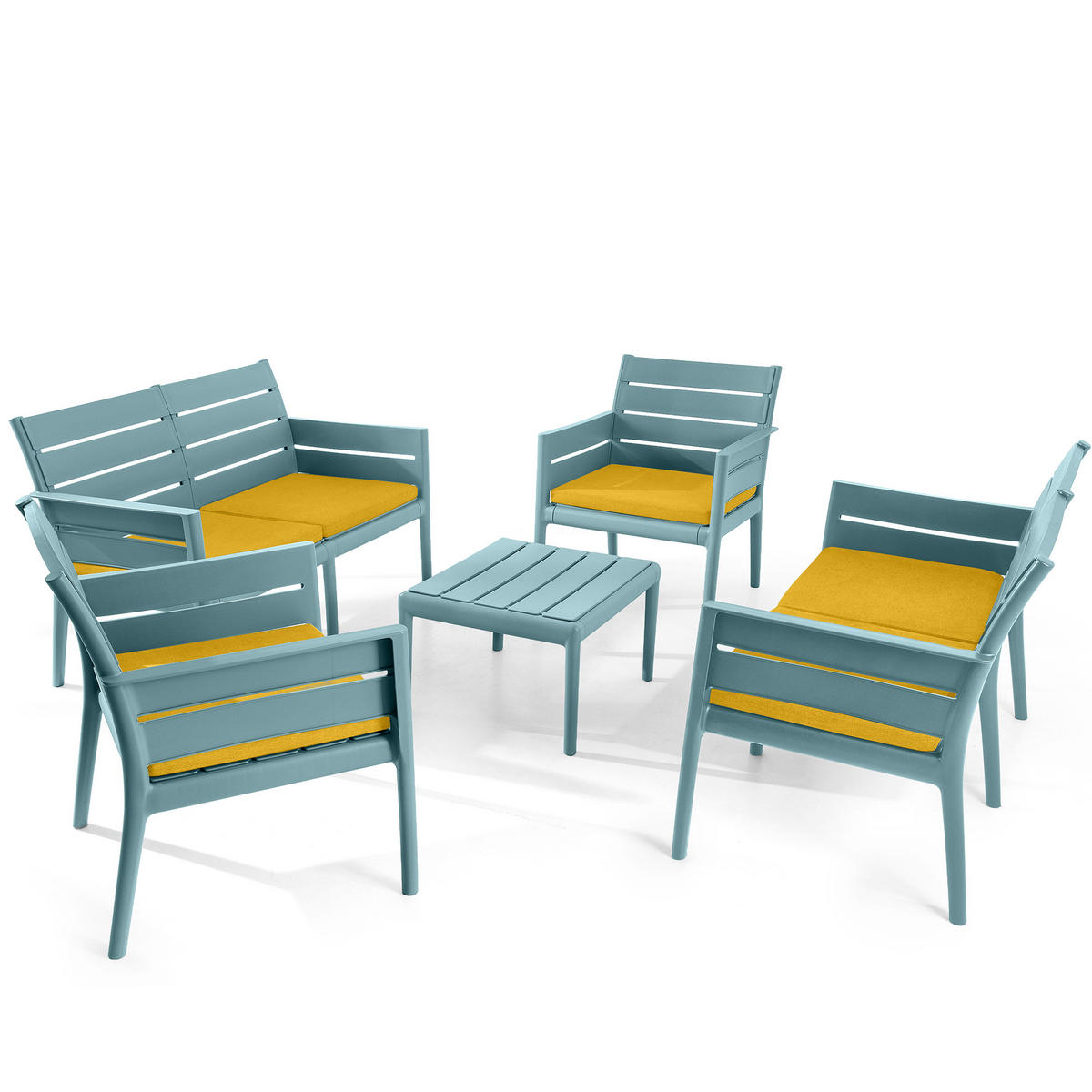 GARTENMÖBEL-SET MITTU 5-tlg, Mint/Gelb - Gelb/Mintgrün, Kunststoff - KONSIMO®