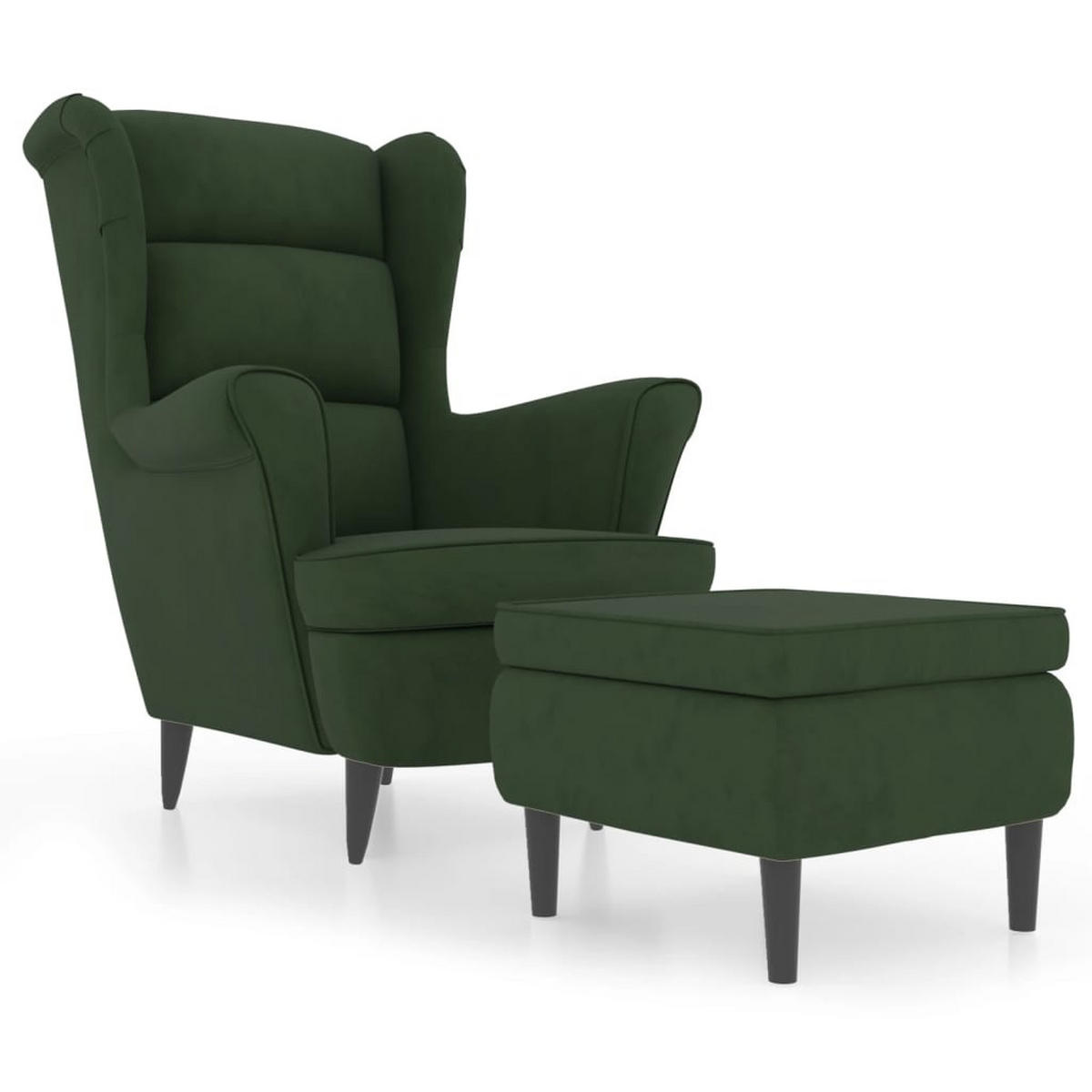 OHRENSESSEL mit Hocker Dunkelgrün Samt - Grün, Textil (78/96.5/90cm) - furnicato