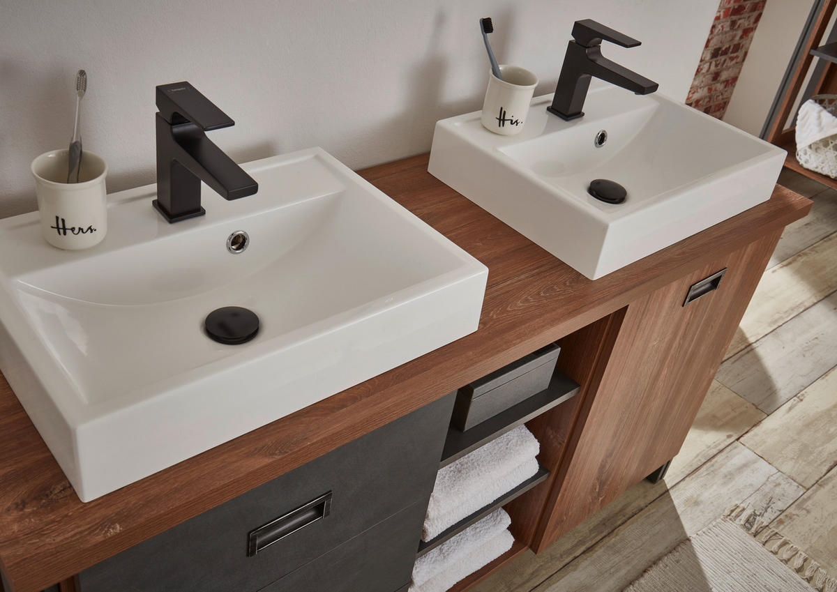 DOPPELWASCHTISCH I12 Stirling Oak & Matera 138/85/40 cm mit Waschbecken - Eichefarben, Holzwerkstoff (138/85/40cm) - Livojo