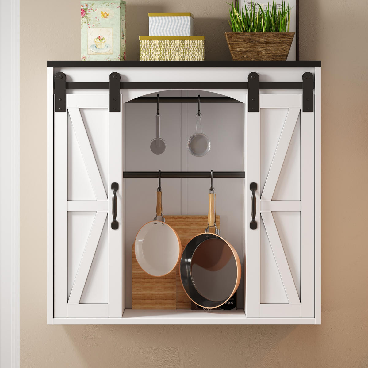 HÄNGESCHRANK DE-38760 80/31/76 cm 2 Schiebetüren und verstellbare Böden Weiß - Weiß, Holzwerkstoff (80/76/31cm) - ComfortXL