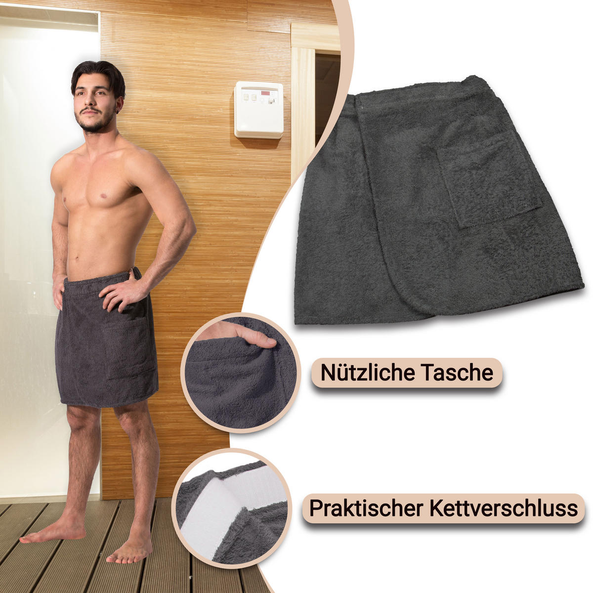 BADEMANTEL, L/XL, 100% Baumwolle, Grau - Anthrazit, Textil (L/XLnull) - Zollner