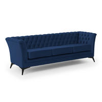 CHESTERFIELD-SOFA 3-sitzer Whitby Marineblau Samt mit schwarzen Füßen - Schwarz/Dunkelblau, Holz/Textil (237/78/82cm) - S-Style Möbel
