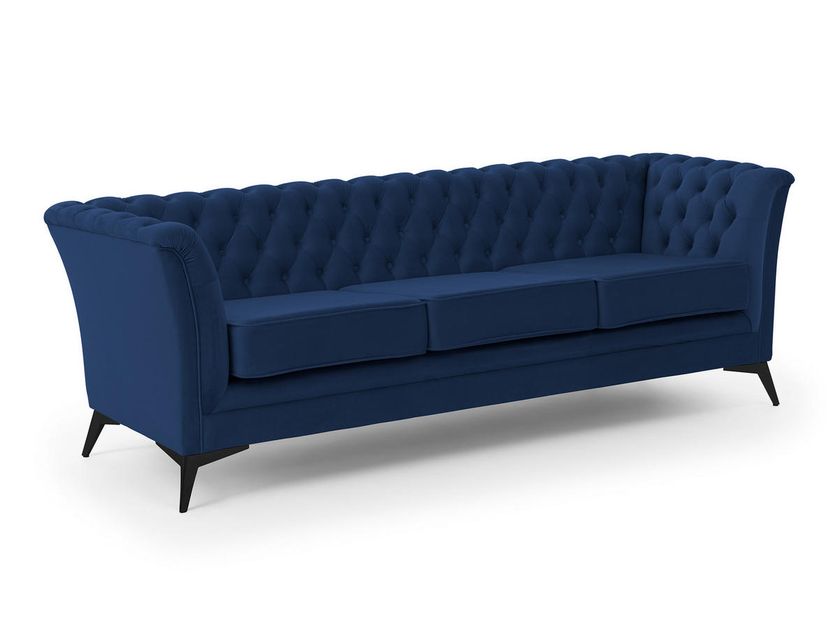 CHESTERFIELD-SOFA 3-sitzer Whitby Marineblau Samt mit schwarzen Füßen - Schwarz/Dunkelblau, Holz/Textil (237/78/82cm) - S-Style Möbel