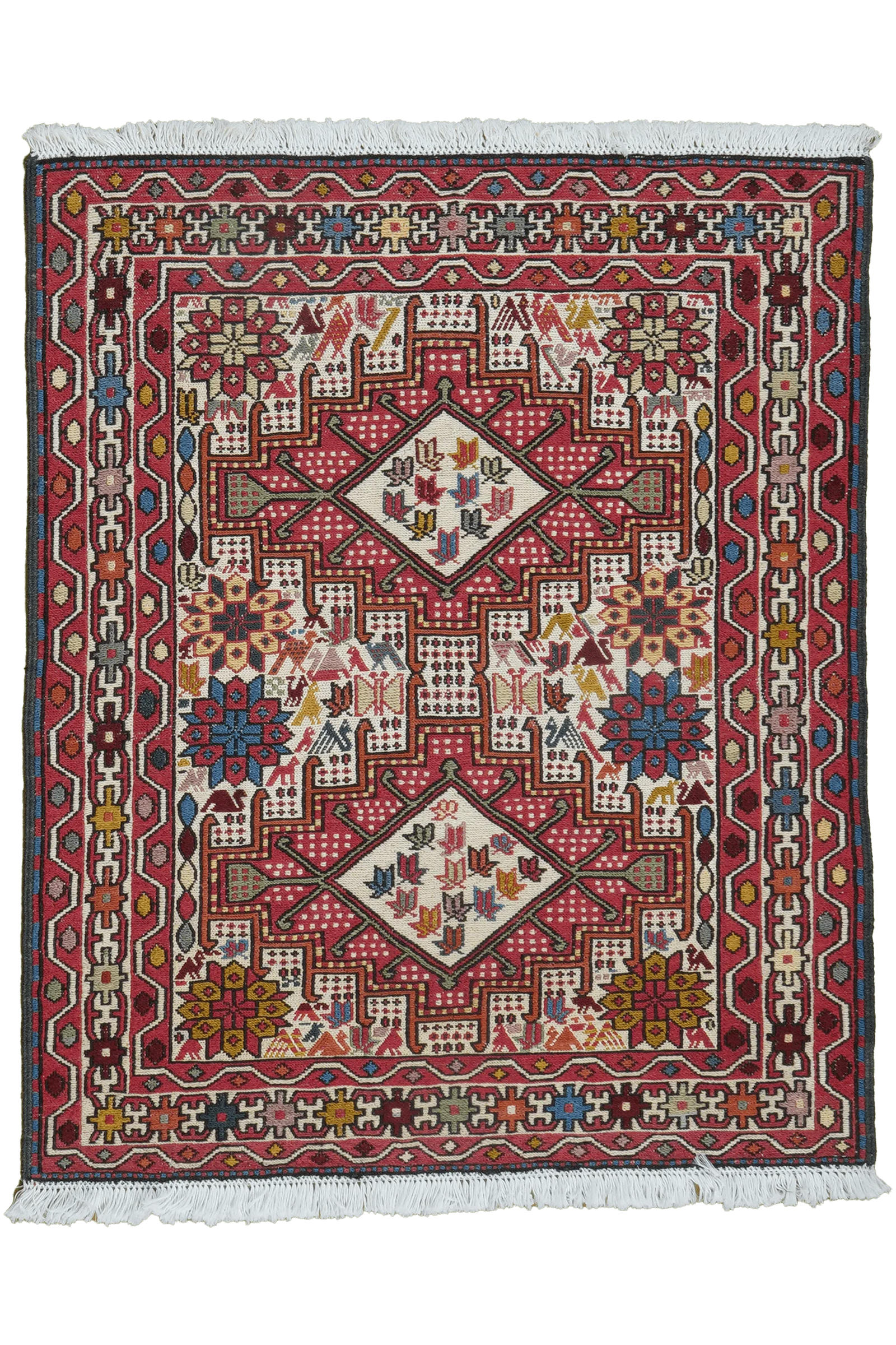 HANDWEBTEPPICH Sumak Shahsavan Beige 94/77 cm Schurwolle - Beige, Textil (77/94cm) - Looma