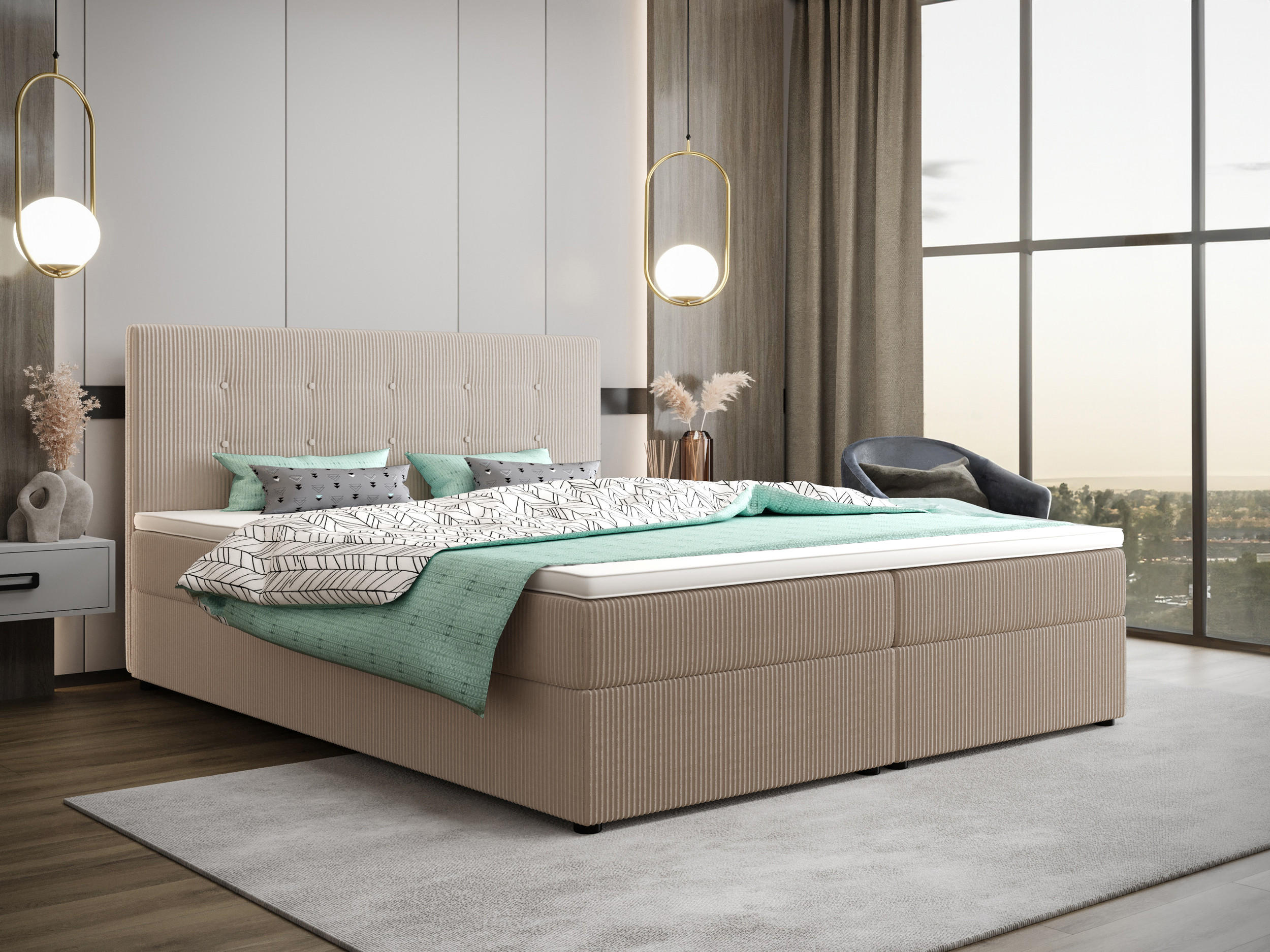 BOXBETT FADO 22 mit Matratze H3, Bonell und Topper 140x200 Zoom 1 - Creme, Holz/Textil (140/200cm) - Bedante