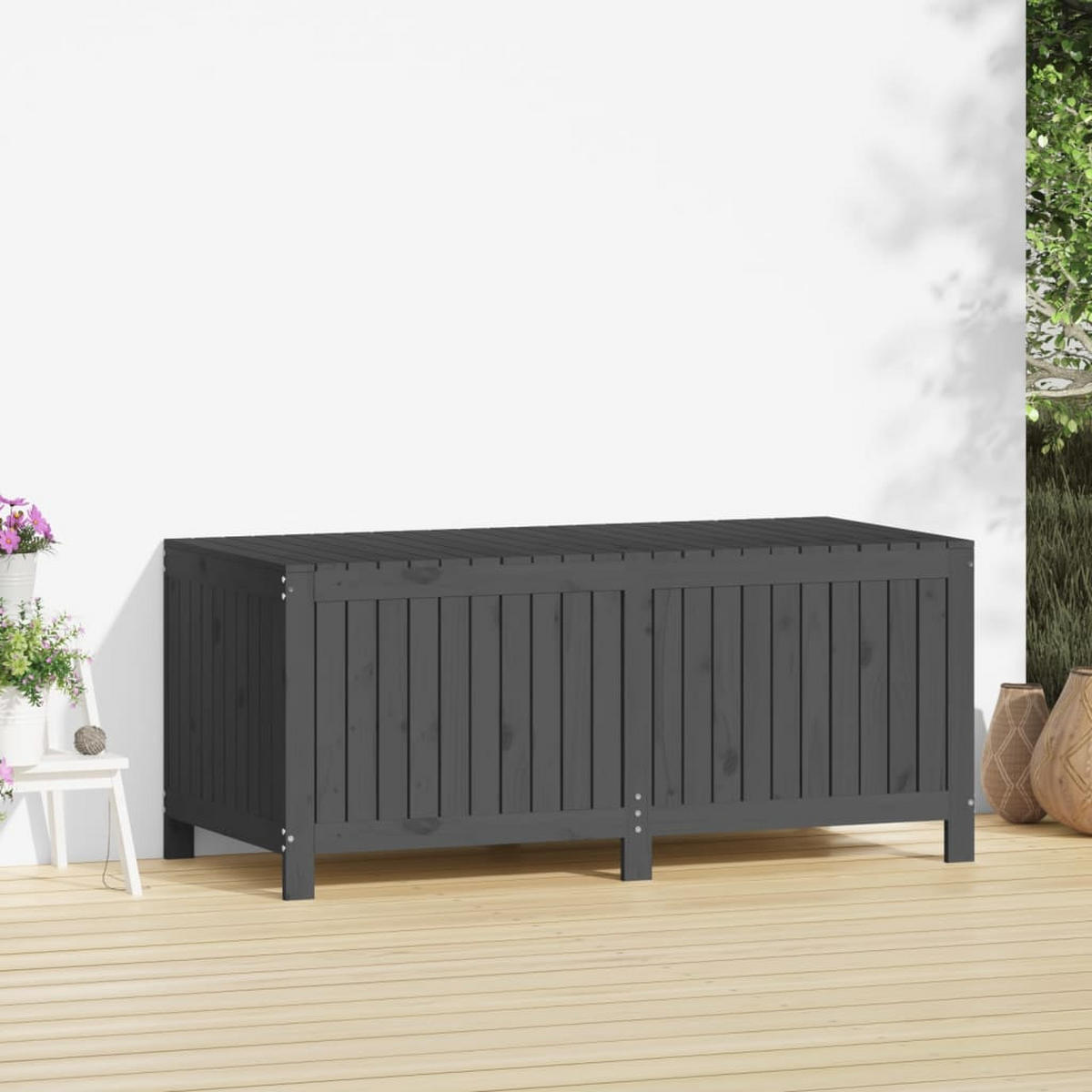 GARTENTRUHE Grau 147x68x64 cm Massivholz Kiefer - Grau, Holz (147/64/68cm) - furnicato