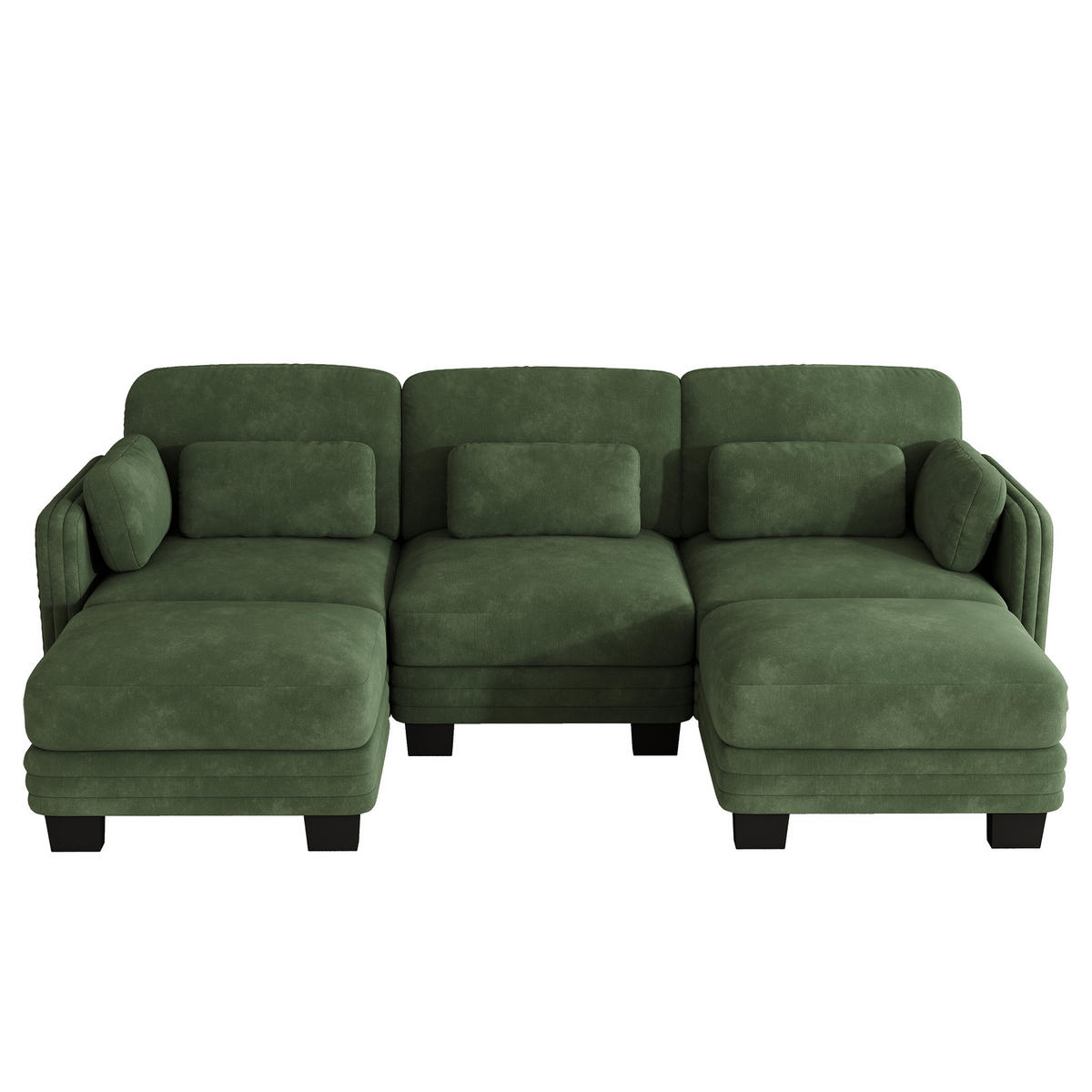 WOHNLANDSCHAFT 3-Sitzer U-Form mit 2 Ottomanen, DE-42686, Grün - Grün, Holz (253/88/143cm) - ComfortXL