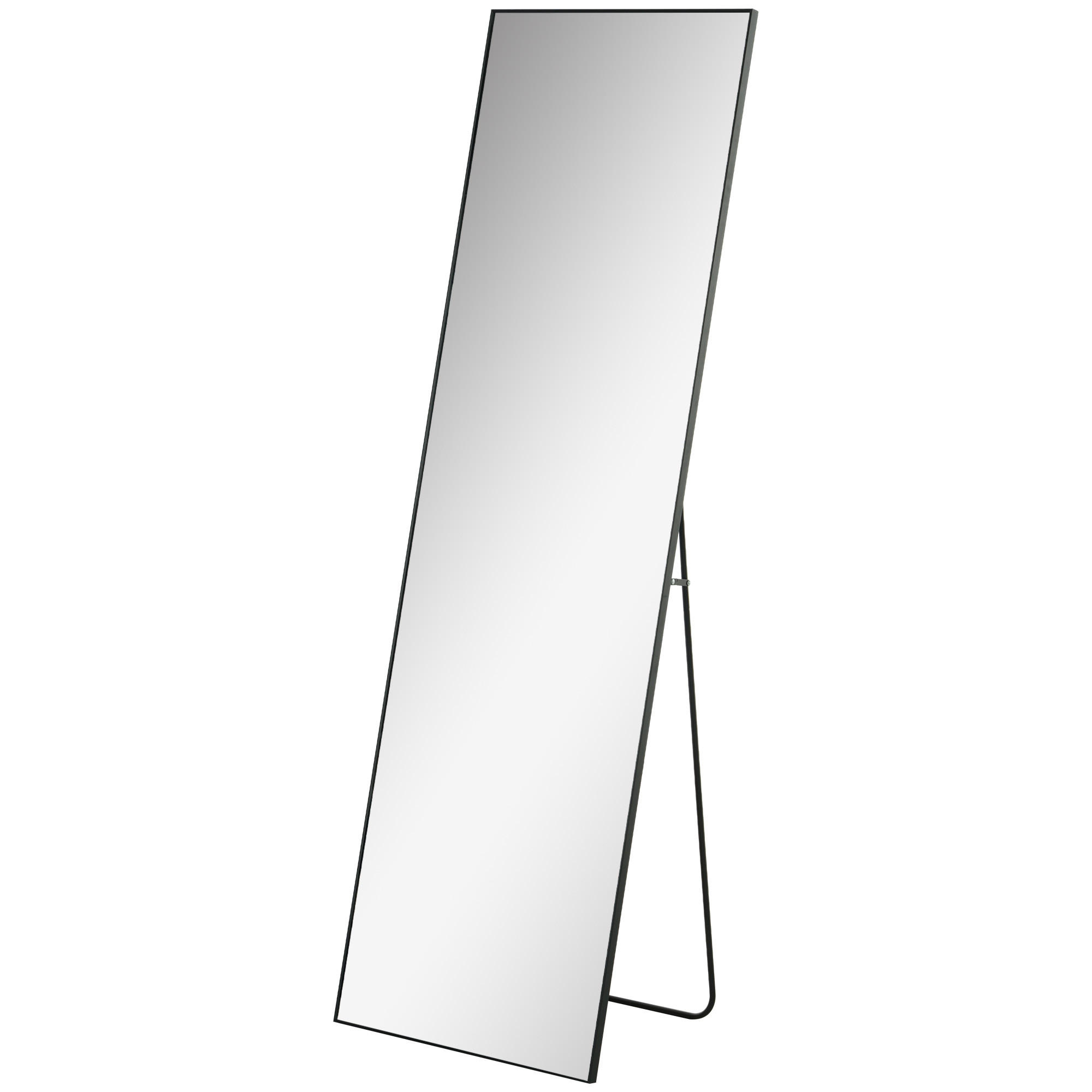 STANDSPIEGEL, freistehender Ganzkörperspiegel, Ankleidespiegel für Flur, Alu - Schwarz, Glas (2/161.5/50cm) - HOMCOM