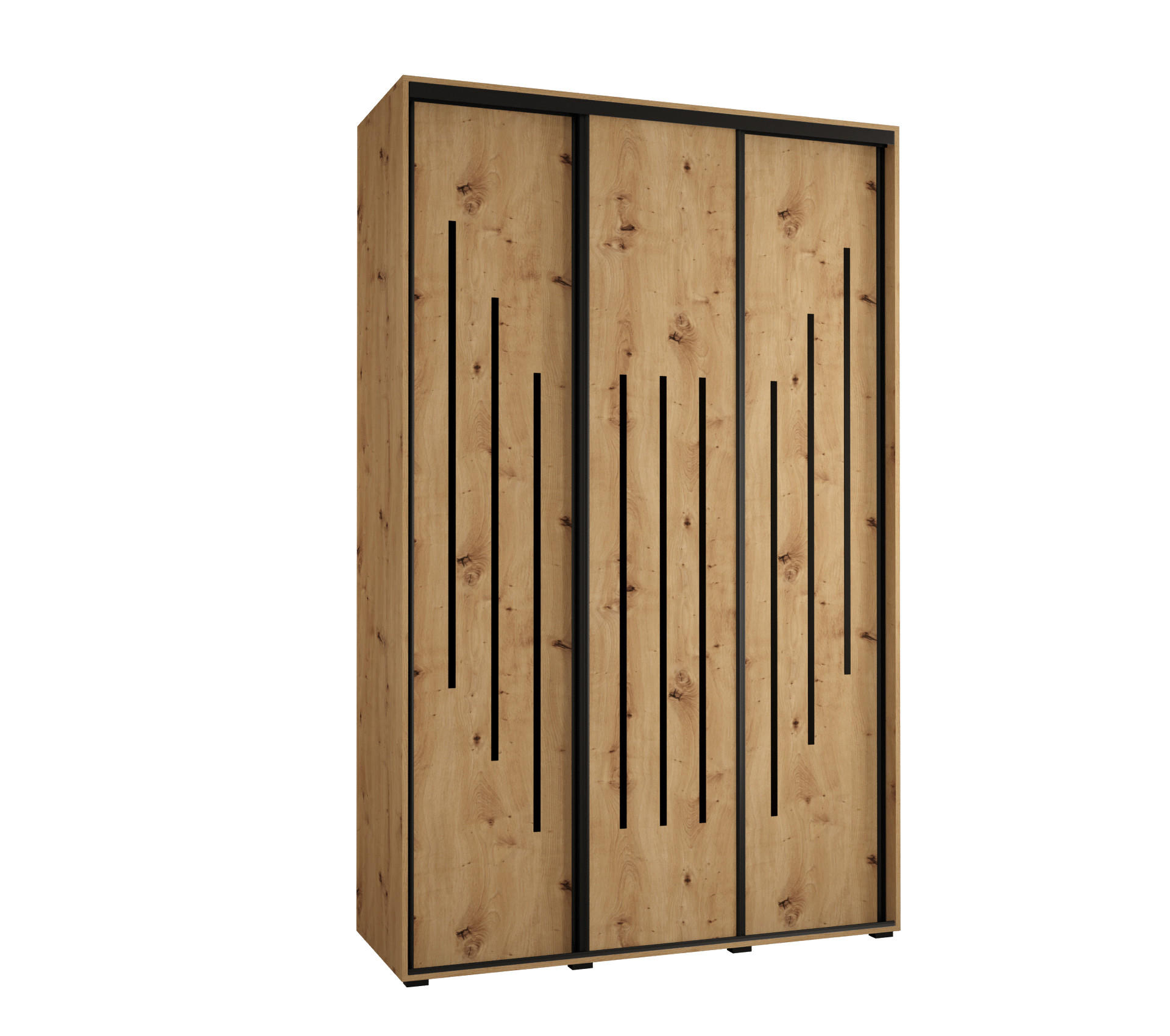 Abiks Möbel Schwebetürenschrank Eiche Artisan, Eiche Artisan, Schwarz 160x235x60 cm