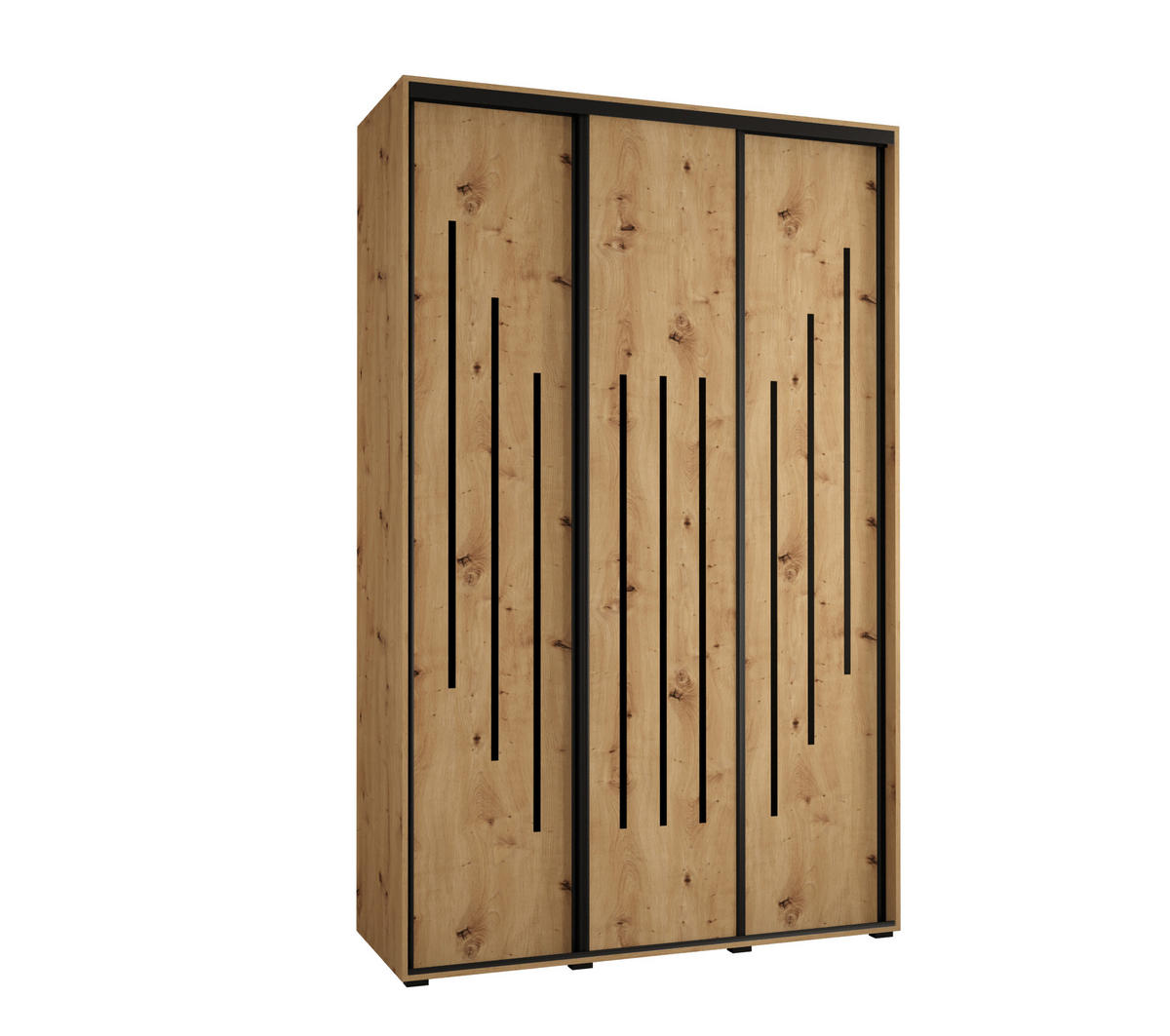 SCHWEBETÜRENSCHRANK 235,2/160/60 3-türig - Schwarz/Eiche Artisan, Holz/Metall (160/235/60cm) - Abiks Möbel
