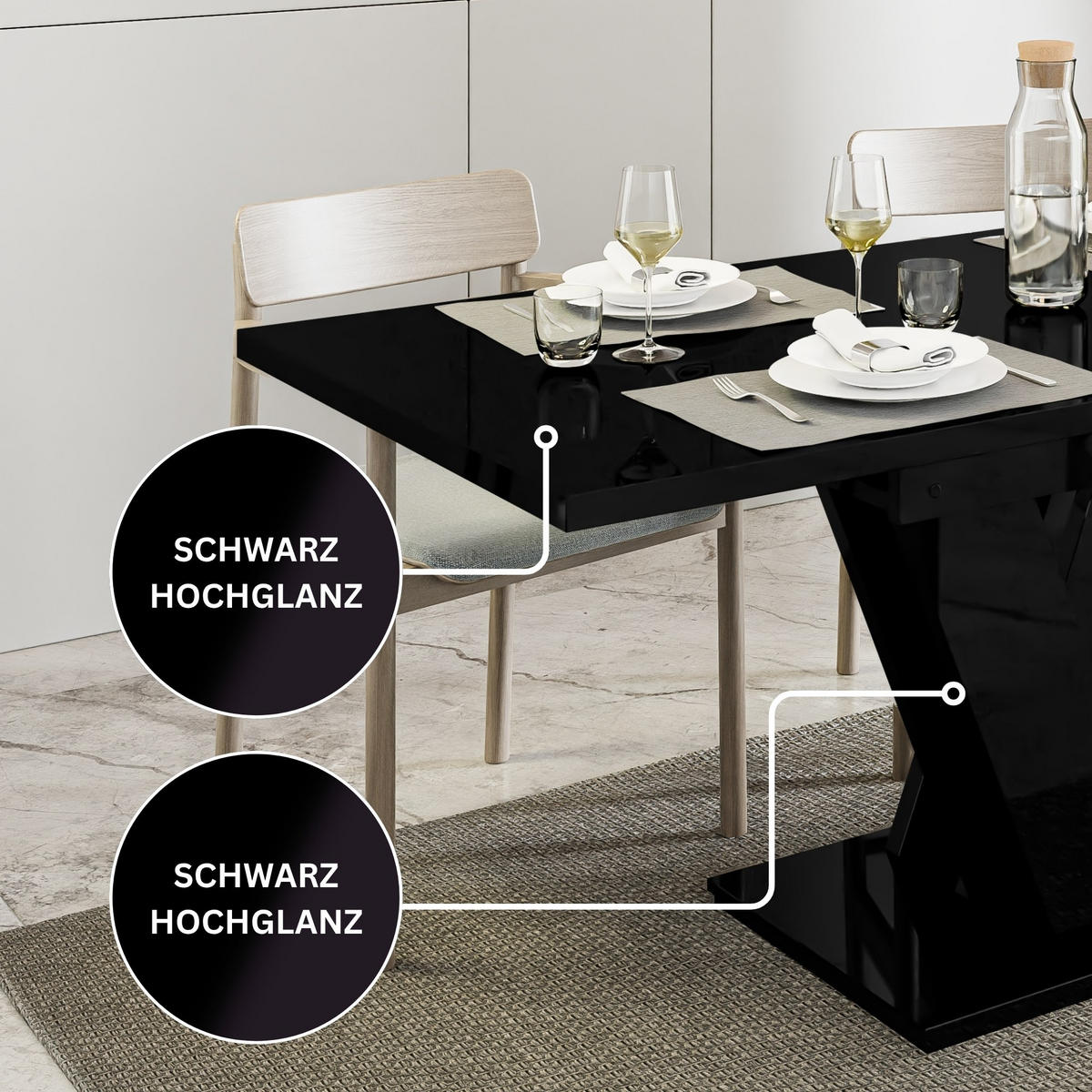 ESSTISCH Schwarz Hochglanz Ausziehbar 120 - 160 cm - Schwarz Hochglanz, Holzwerkstoff (120/80/75cm) - PROSPERO