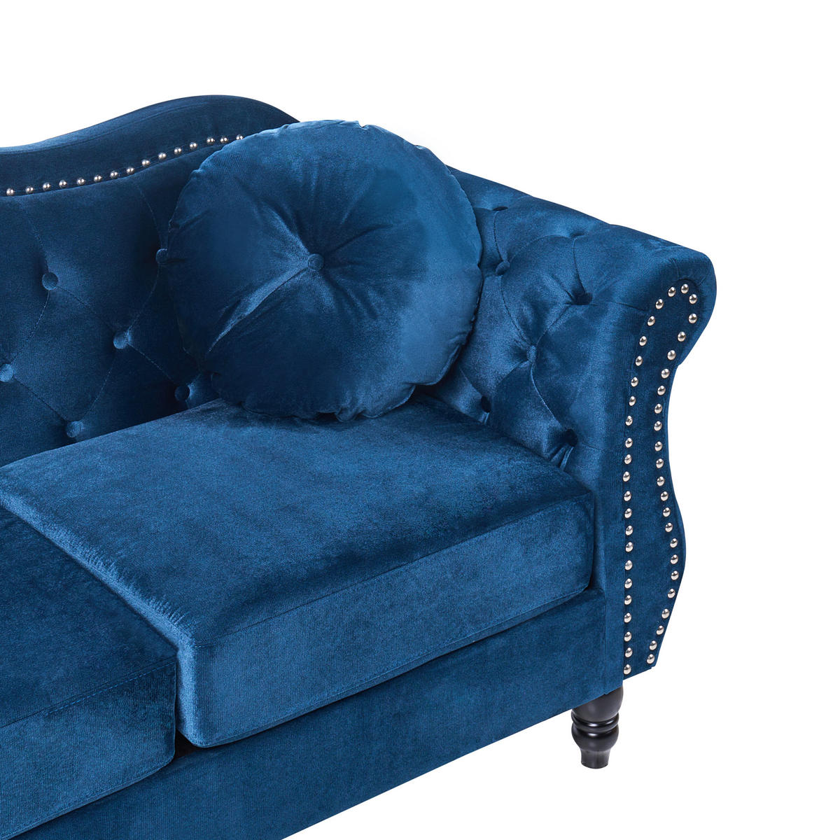 3-SITZER-SOFA Samtstoff Marineblau Skien - Hellblau, Textil (204/86/78cm) - Beliani