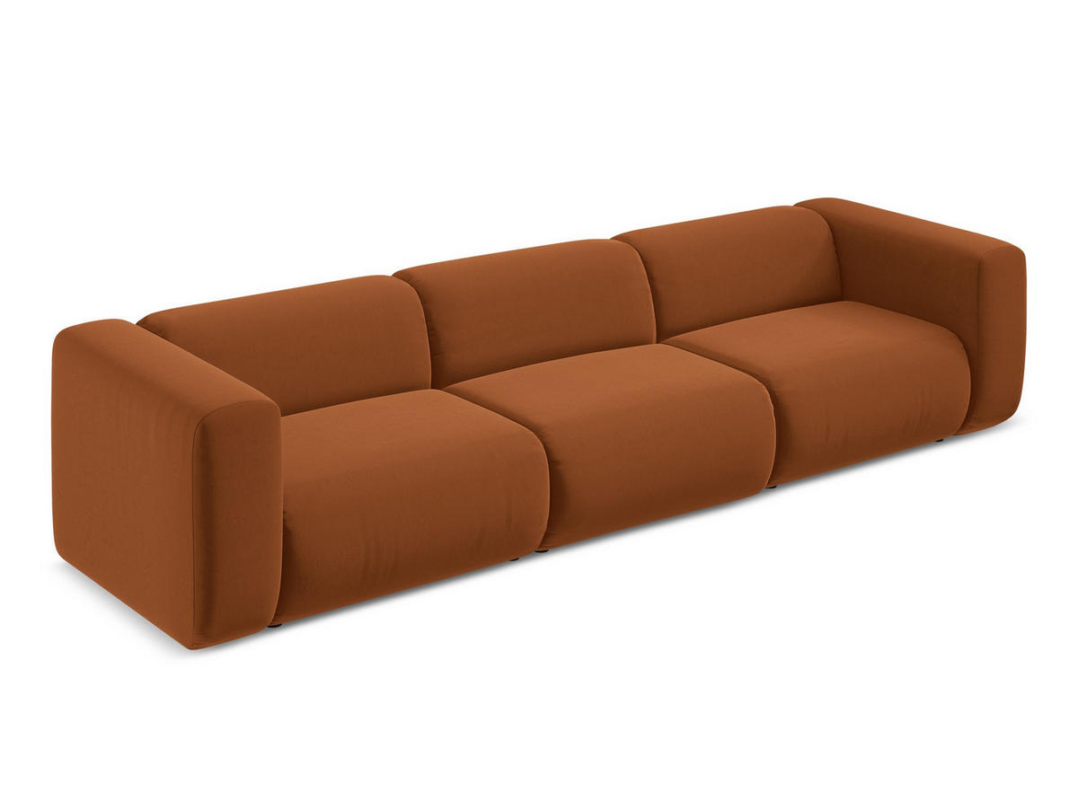 4-SITZER-SOFA Samt Stoff Orange - Terra cotta/Schwarz, Kunststoff/Textil (319/70/89cm) - Makamii