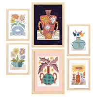 POSTER Set Mit 6 Vase im ethnischen Stil Größe A3 & A4 Rahmen aus hellem Holz - Beige, Papier (29.7/1cm) - Nacnic