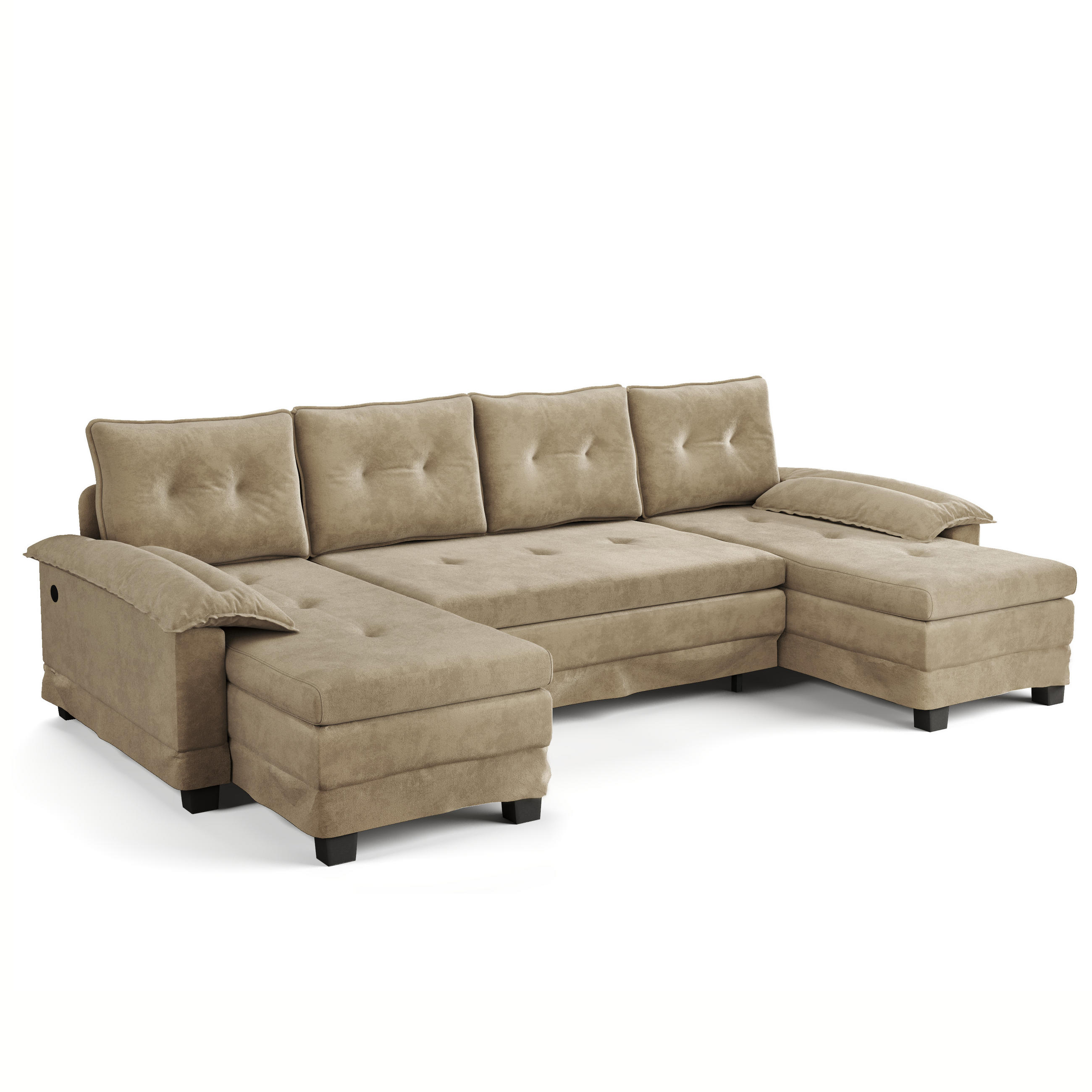 SOFABETT U-Form mit USB 278 x 127 cm Chenille Khaki - Dunkelgrün, Textil (127/87/278cm) - Meubliv