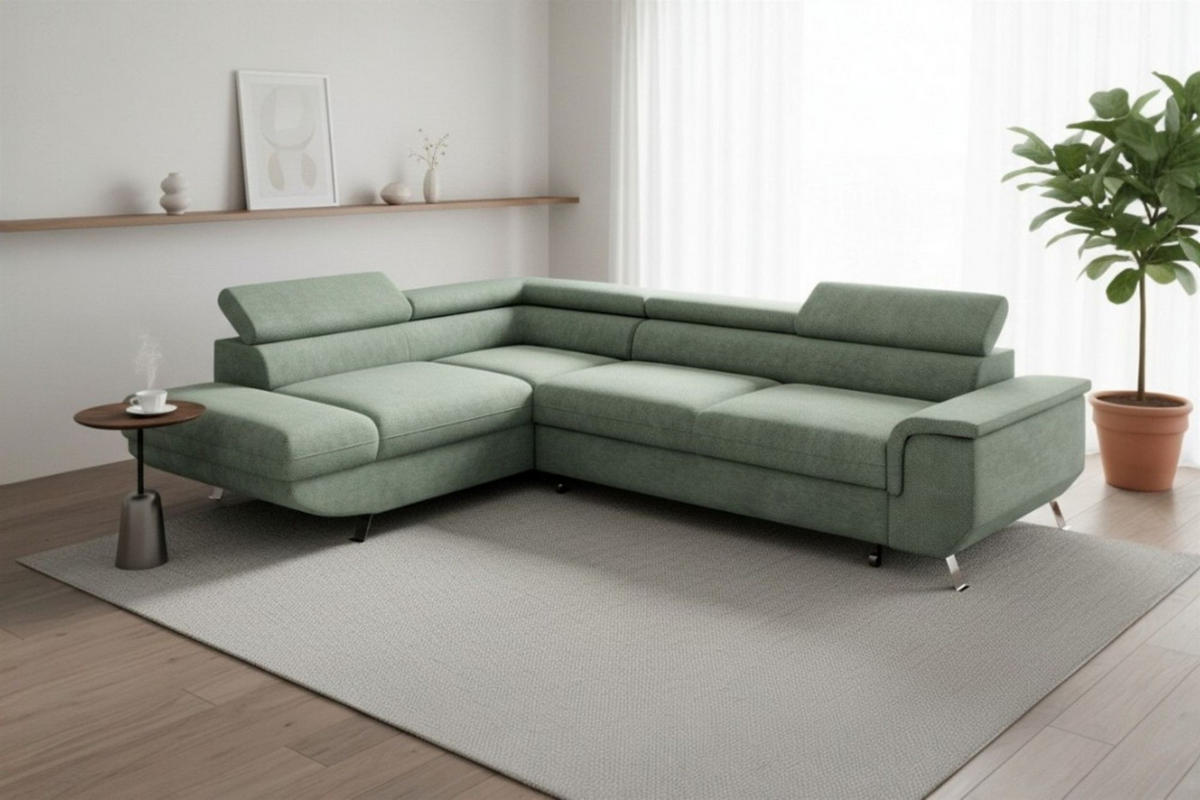 ECKSOFA Plato Mit Schlaffunktion - Grün, Holzwerkstoff/Textil (268/202cm) - Fun Möbel