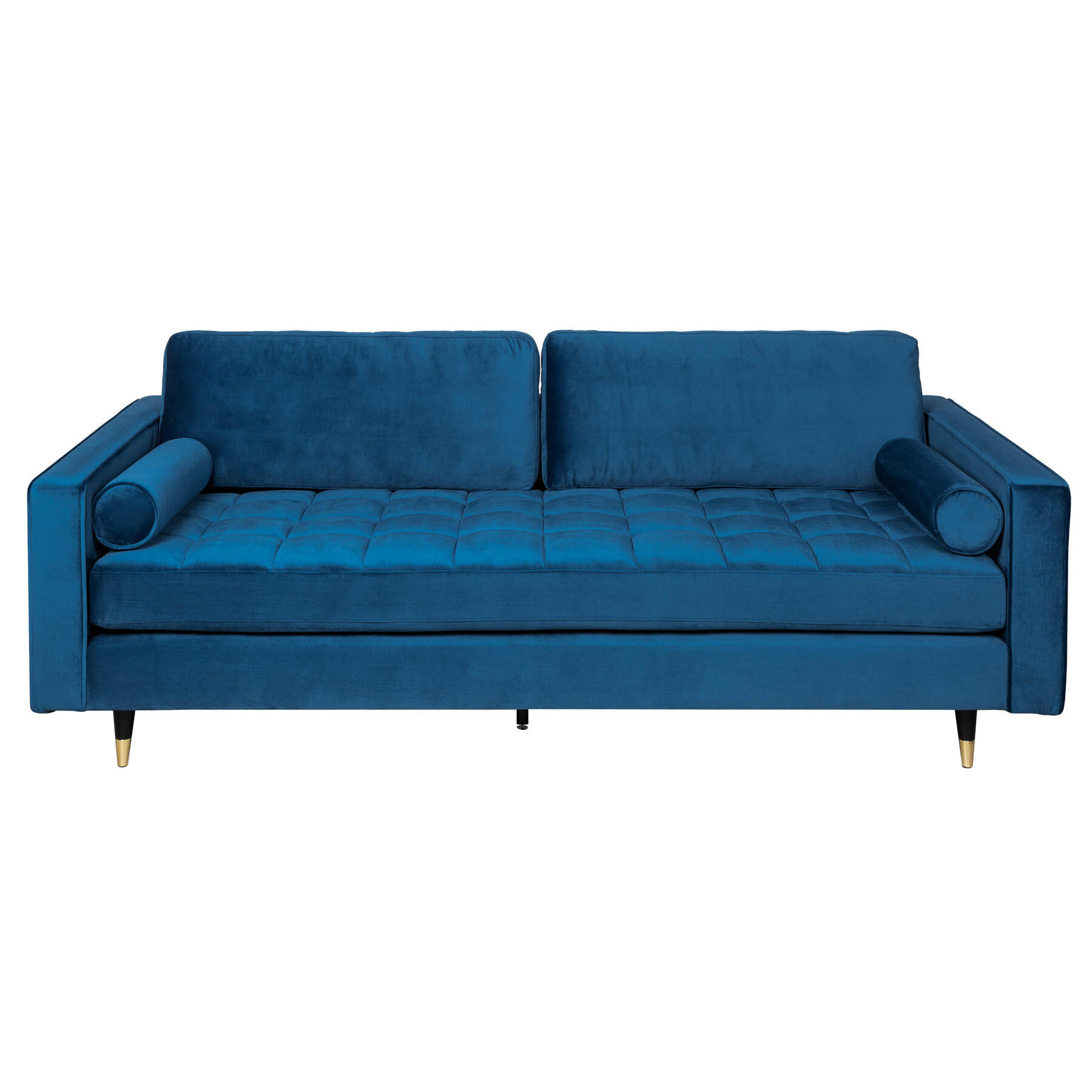 3-SITZER SOFA COZY VELVET Eukalyptus Samt Blau 220 cm - Blau/Goldfarben, Holz/Textil (220/90/85cm) - riess-ambiente