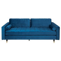 3-SITZER SOFA COZY VELVET Eukalyptus Samt Blau 220 cm - Blau/Goldfarben, Holz/Textil (220/90/85cm) - riess-ambiente