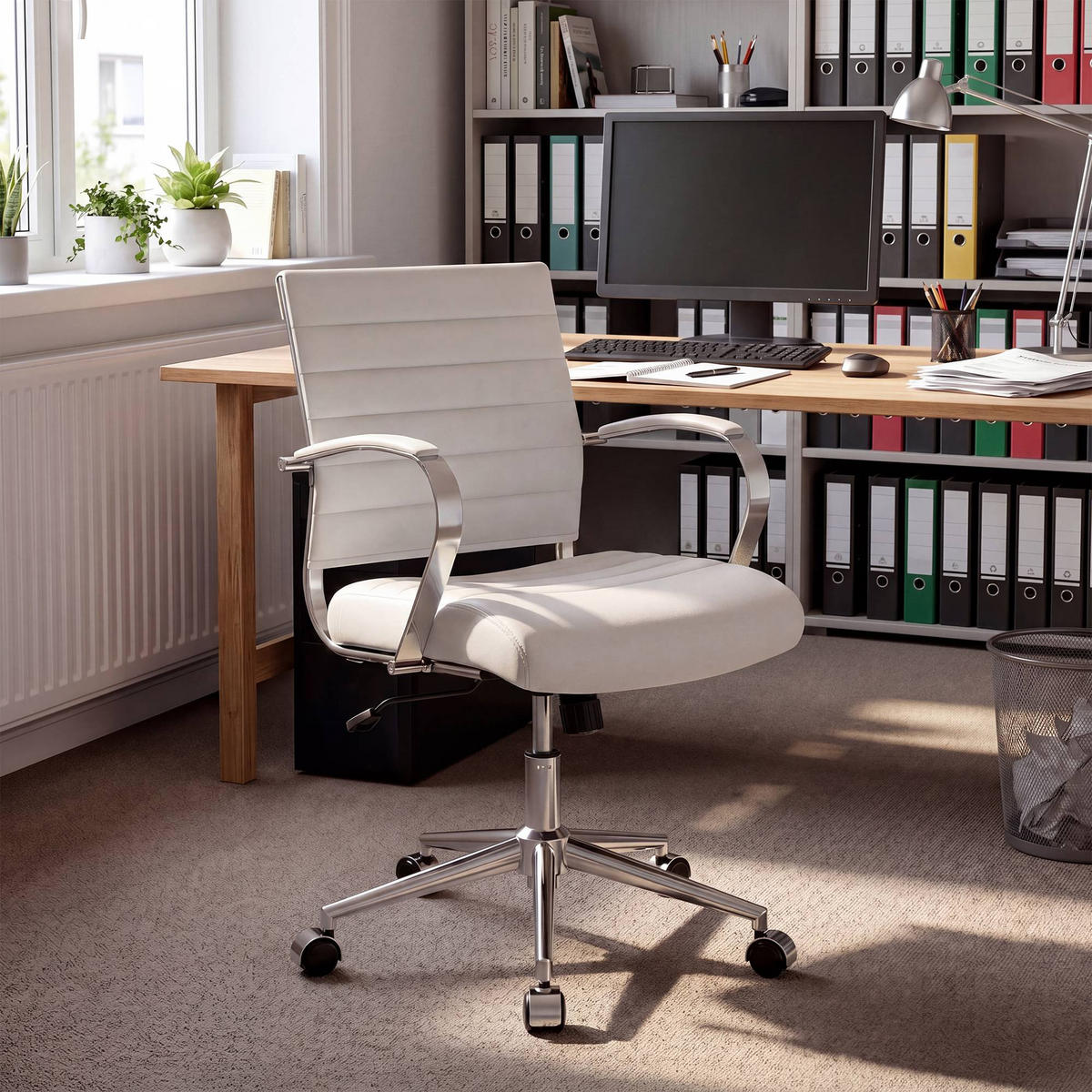KONTORSSTOL Oakland - Vit/Kromfärg, Läder/Textil (57/90/62cm) - CLP