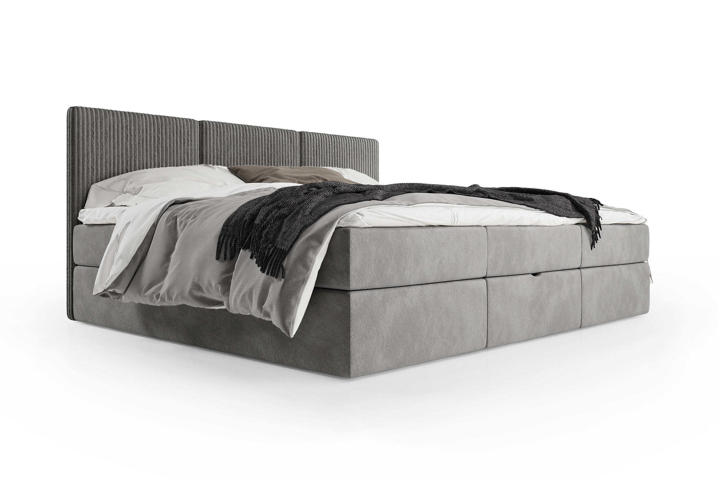 BOXSPRINGBETT Weit 270x200 cm mit Bettkasten – Grau, 3 modulare Segmente - Grau, Textil (270/200cm)