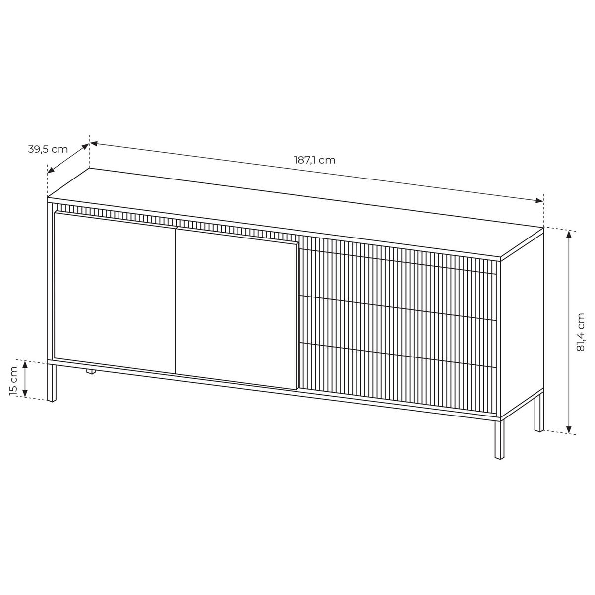 SIDEBOARD SENSATO 187/81/40 cm mit 3 Schubladen und 2 Türen Beige - Beige, Holzwerkstoff (187/81/40cm) - MASSENO