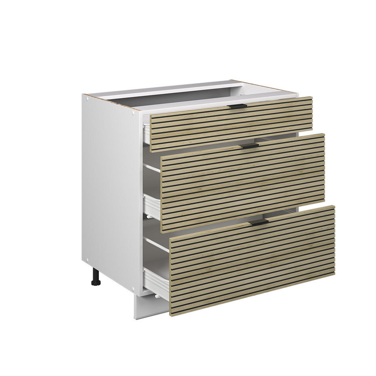 KÜCHENUNTERSCHRANK Fame-Line Eiche Paneel 80 cm mit 3 Schubladen, AP Eiche - Hellbraun/Eichefarben, Holzwerkstoff (80/82/60cm) - Vicco